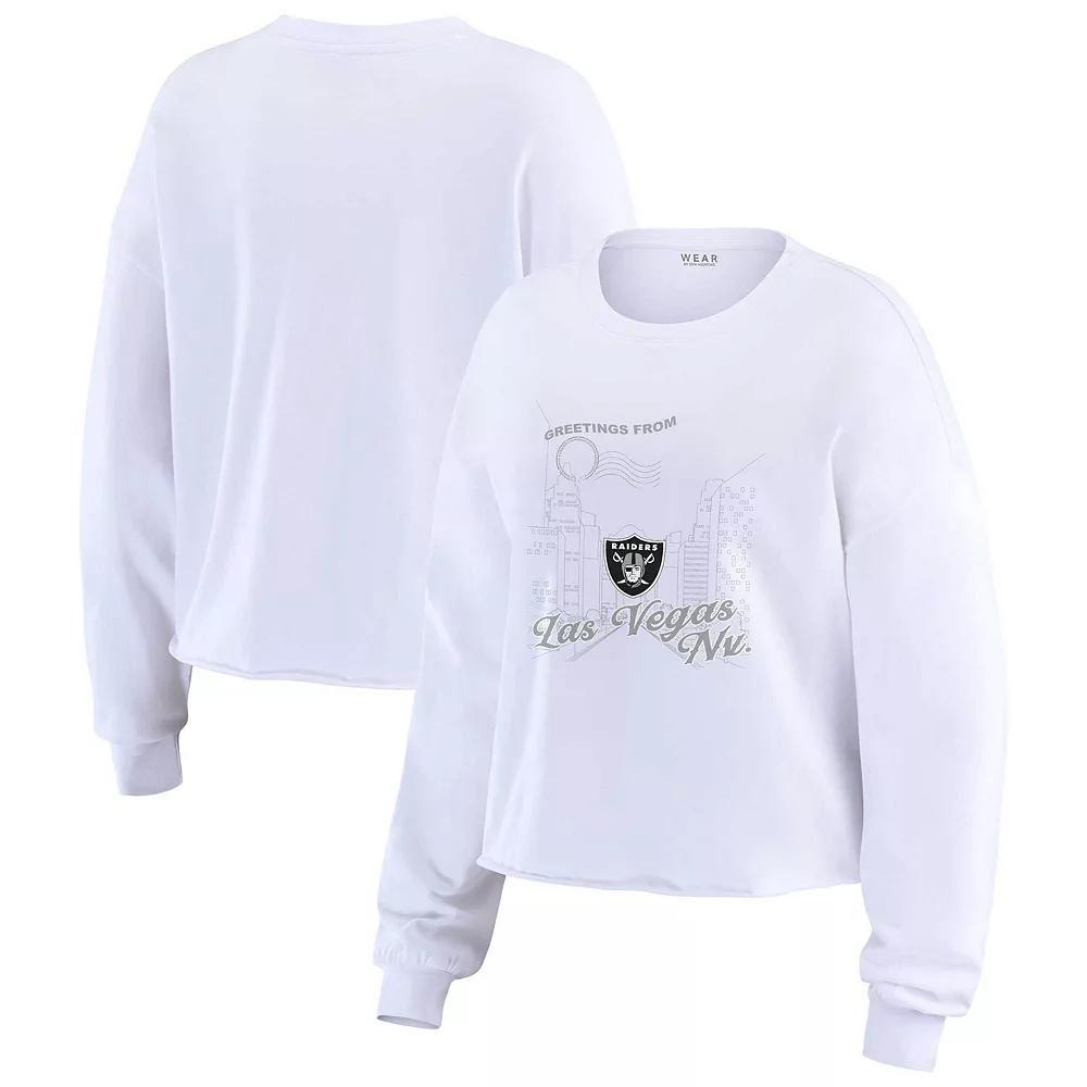 Women's WEAR by Erin Andrews White Las Vegas Raiders Postcard Cropped Long Sleeve Top, Size: Small, Lvr White Product Image