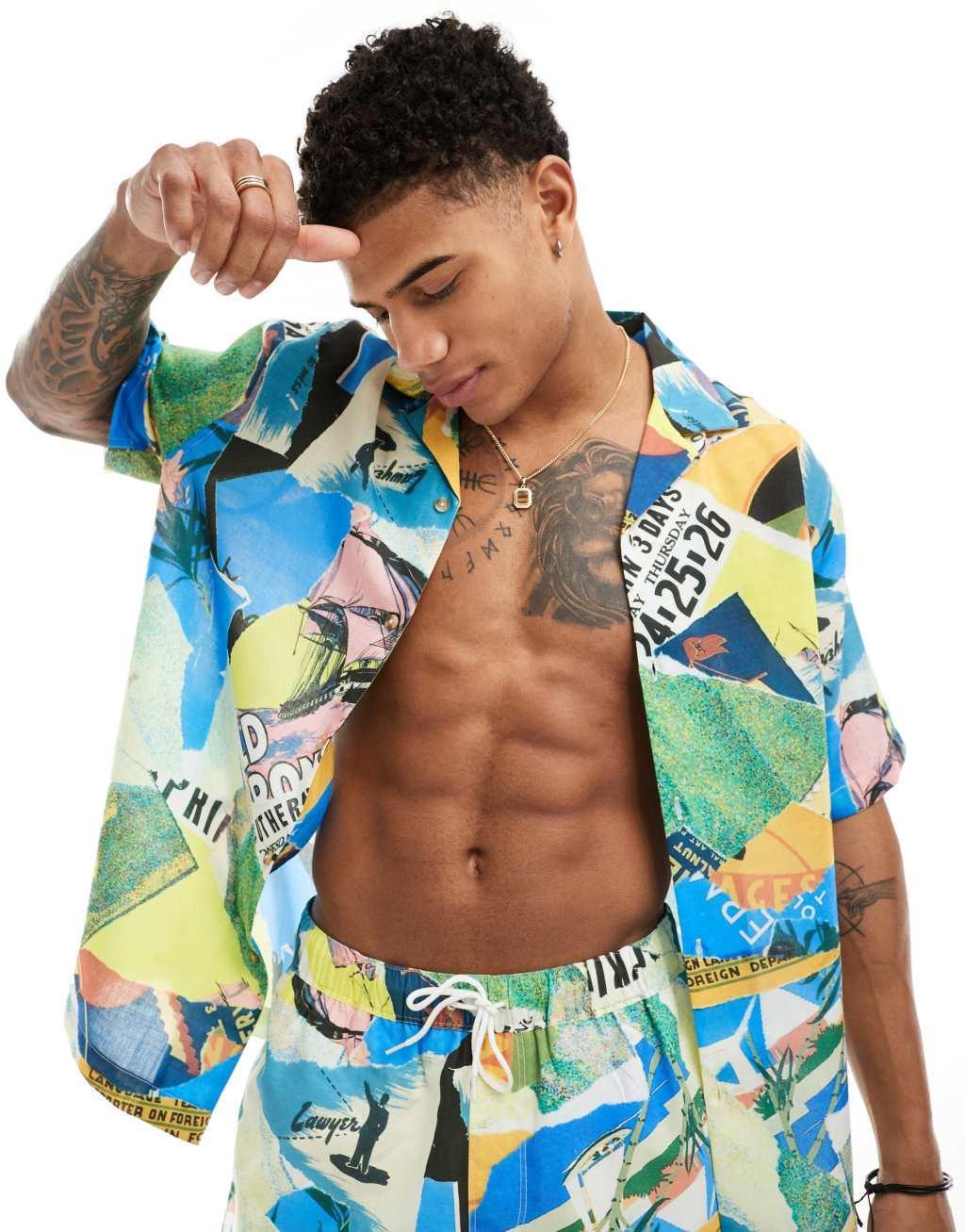 ASOS DESIGN relaxed revere shirt with graphic print - part of a set Product Image