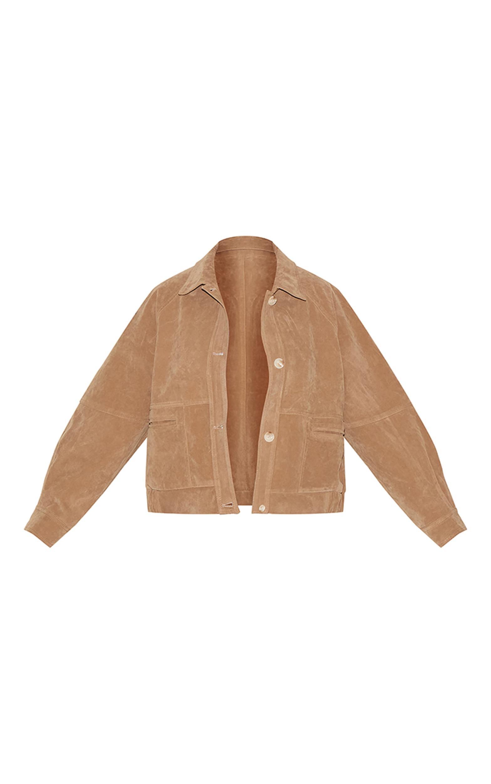 Plus Beige Oversized Faux Suede Jacket Product Image