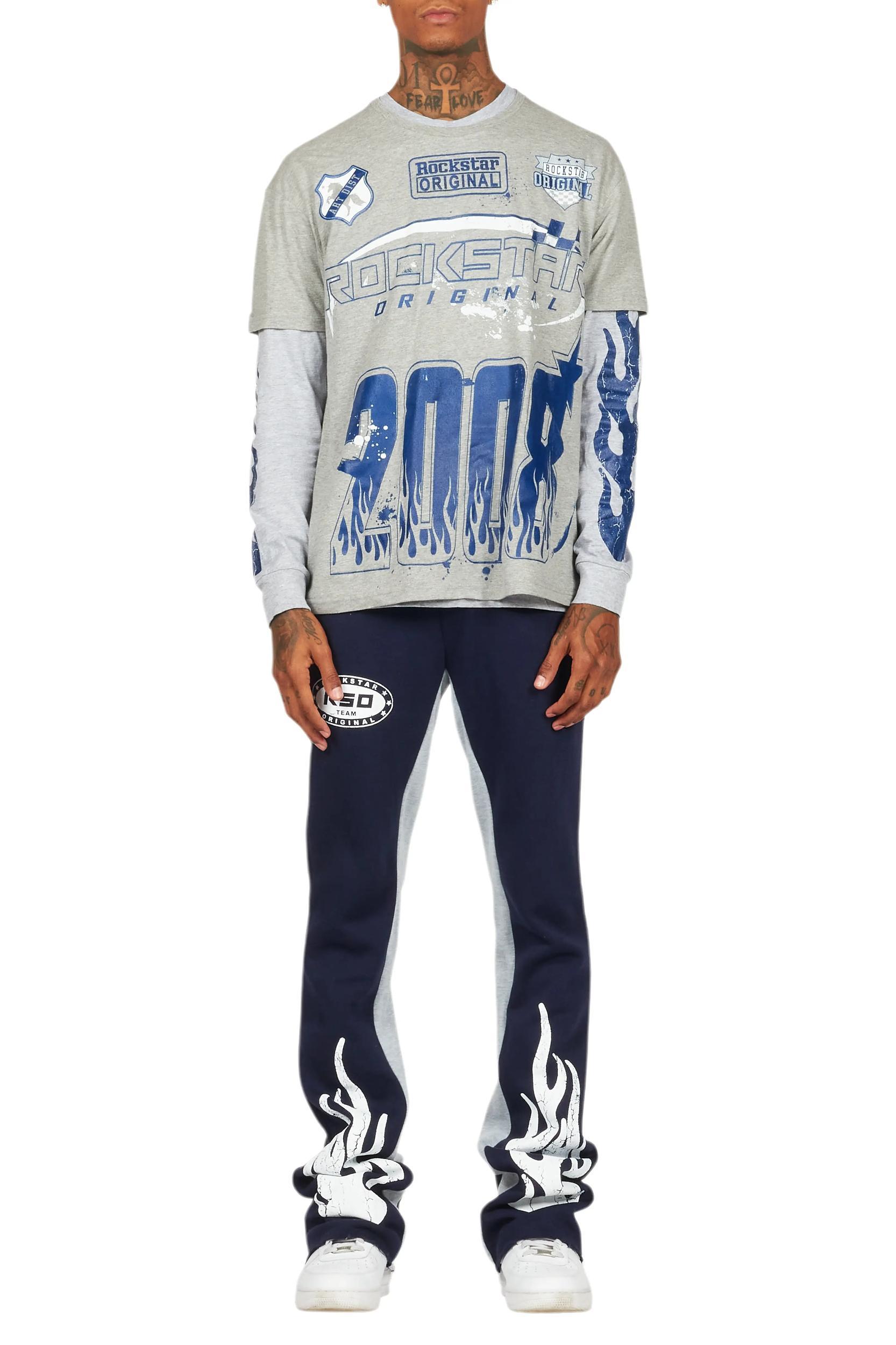 Amos Heather Grey Double Layer T-Shirt/Stacked Baggy Pant Set Male Product Image