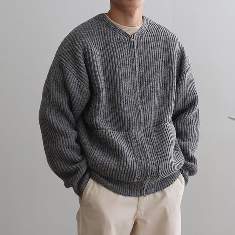 RT No. 4454 KNITTED ROUND-NECK CARDIGAN SWEATER Product Image