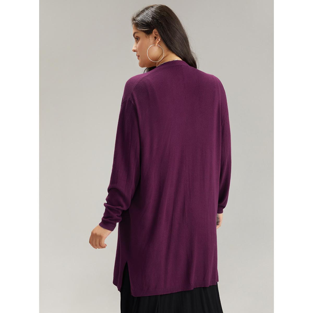 Plus Size Supersoft Essentials Plain Hollow Out Open Front Cardigan Purple Women Basics Loose Long Sleeve Everyday Cardigans BloomChic 30/6X Product Image