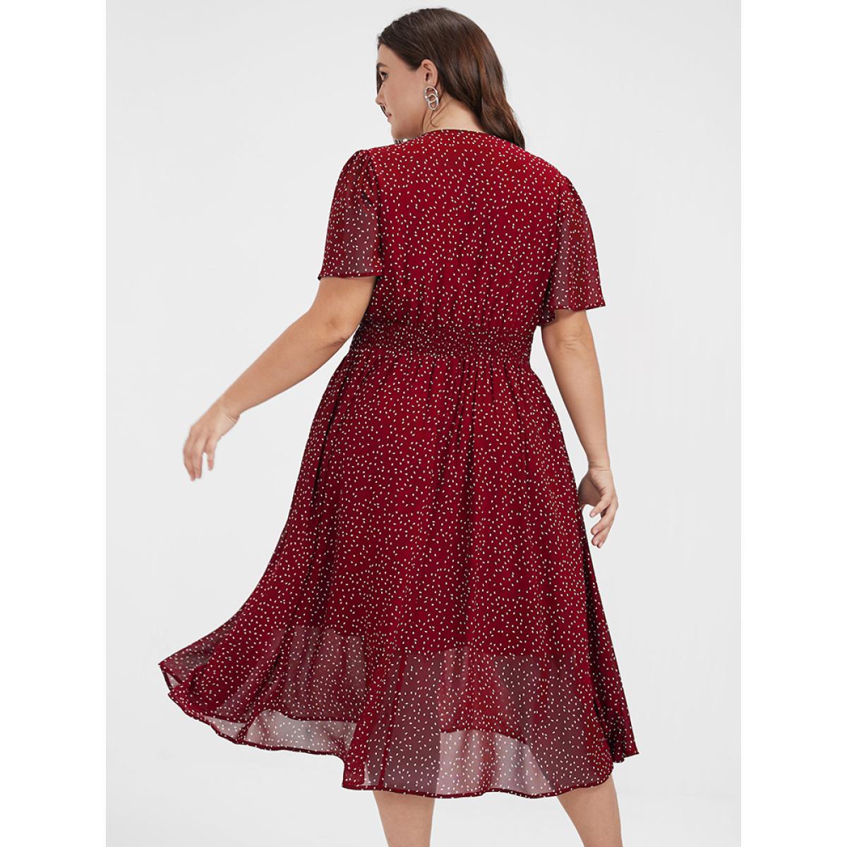 Polka Dot Printed Plus Size Women Midi Dress Dailywear Ruffle Sleeve Short Sleeve V Neck Pocket Elegance Dresses BloomChic Product Image