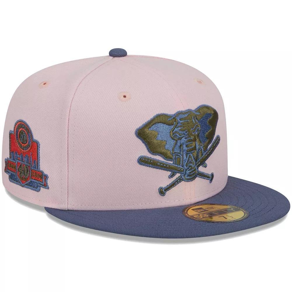 Men's New Era Pink/Blue Oakland Athletics  Olive Undervisor 59FIFTY Fitted Hat, Size: 8 Product Image