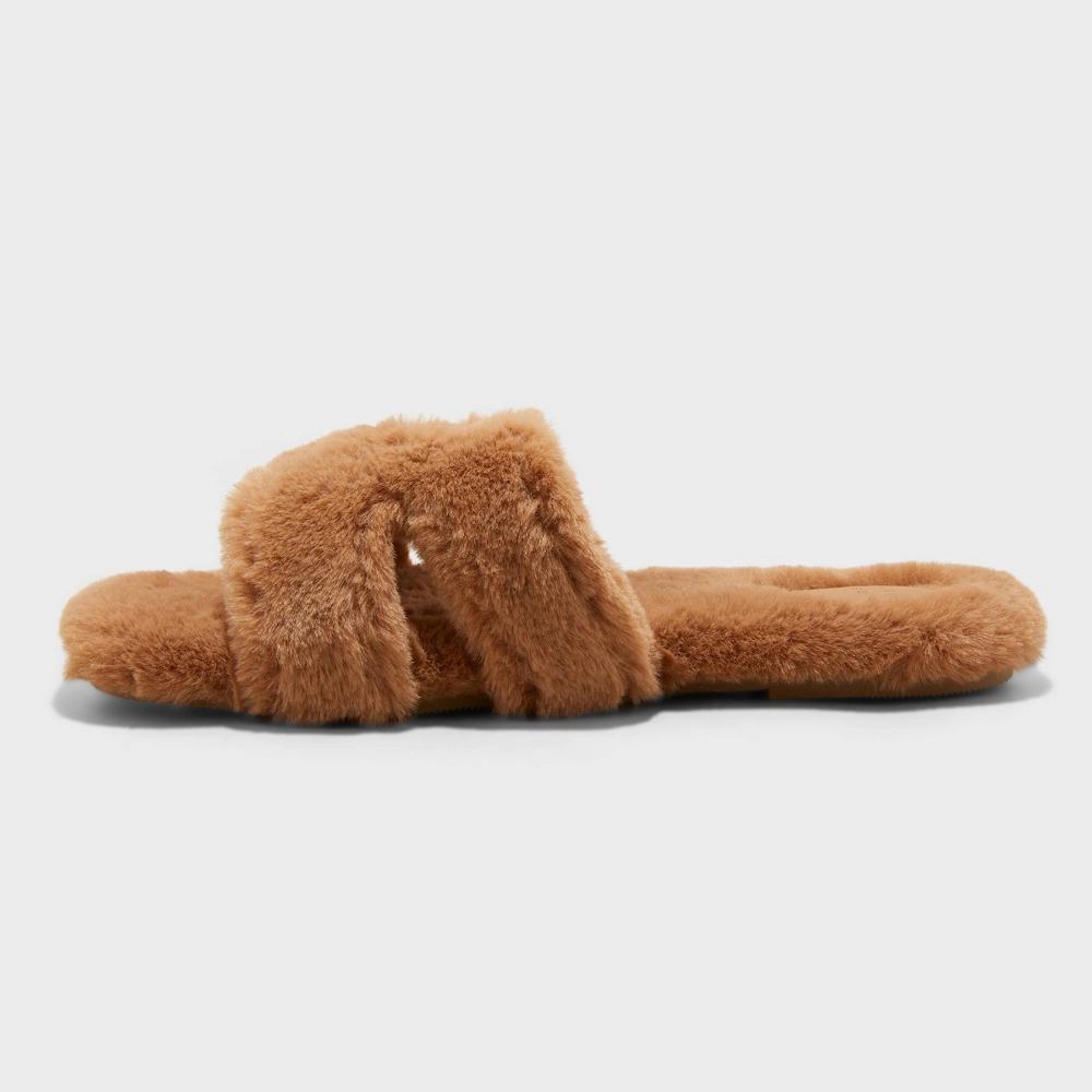 Women's Sage Slide Slippers - A New Day™ Tan 10: Cushioned Insole, Indoor/Outdoor Use Product Image