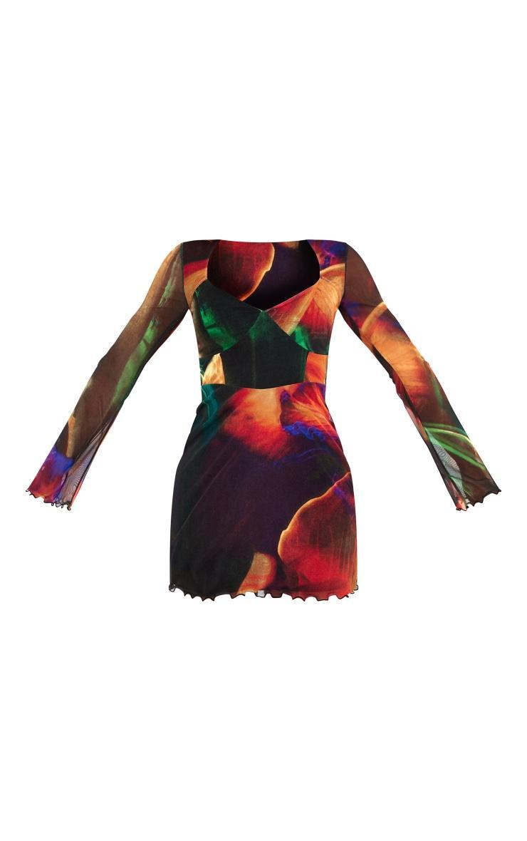 Multi Abstract Print Mesh Underbust Detail Shift Dress Product Image