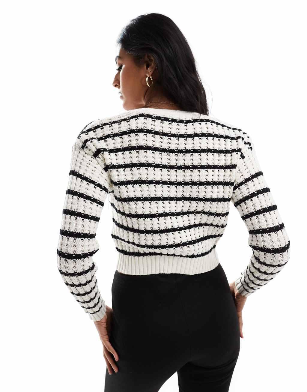 Cotton On its a match v neck stripe knit cardigan  Product Image