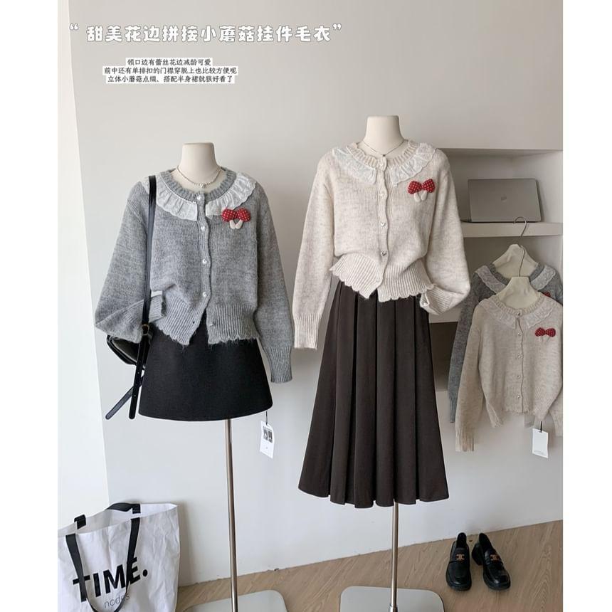 Round Neck Lace Trim Button Cardigan Product Image