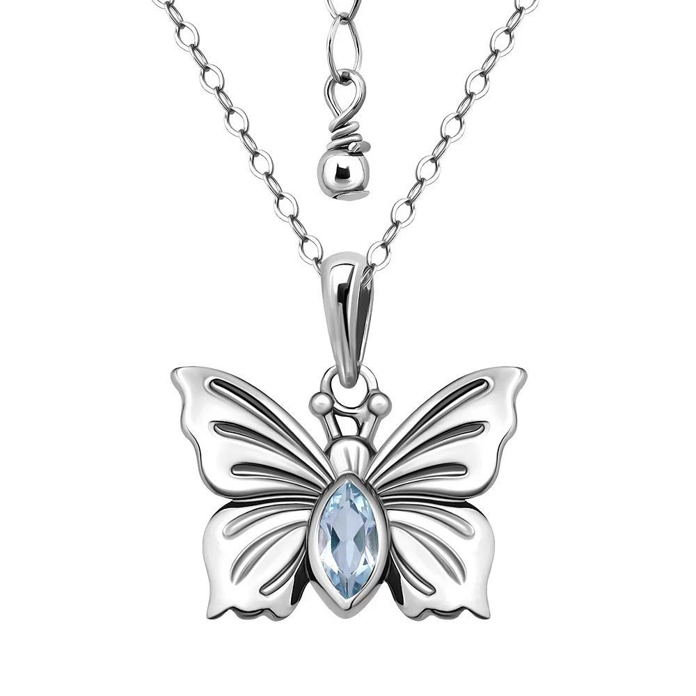 Aleure Precioso Sterling Silver Butterfly Pendant Necklace, Women's, Size: 16-18" ADJ, Blue Topaz Product Image