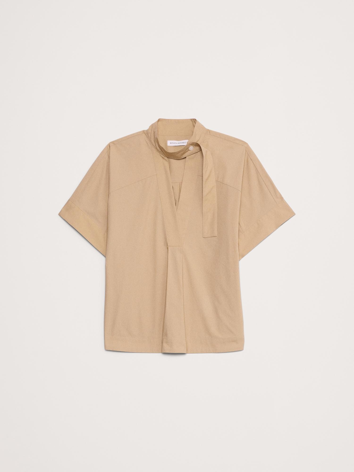 Cotton Poplin Popover Tie-Neck Top Product Image