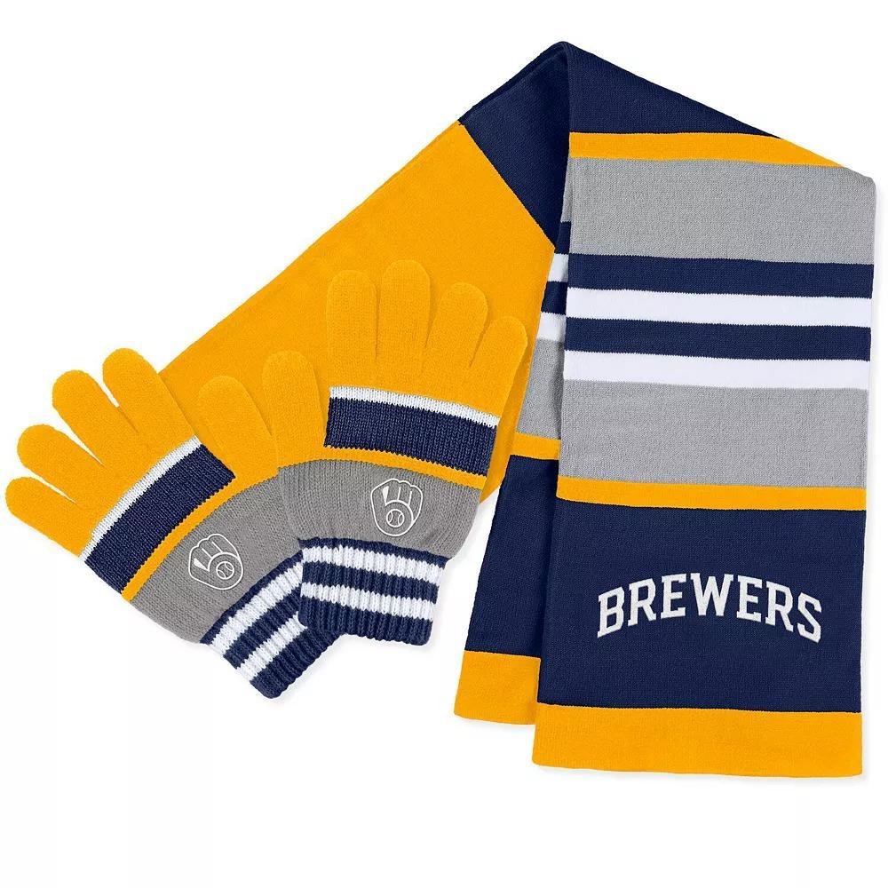 Women's WEAR by Erin Andrews Milwaukee Brewers Stripe Glove & Scarf Set, Team Product Image