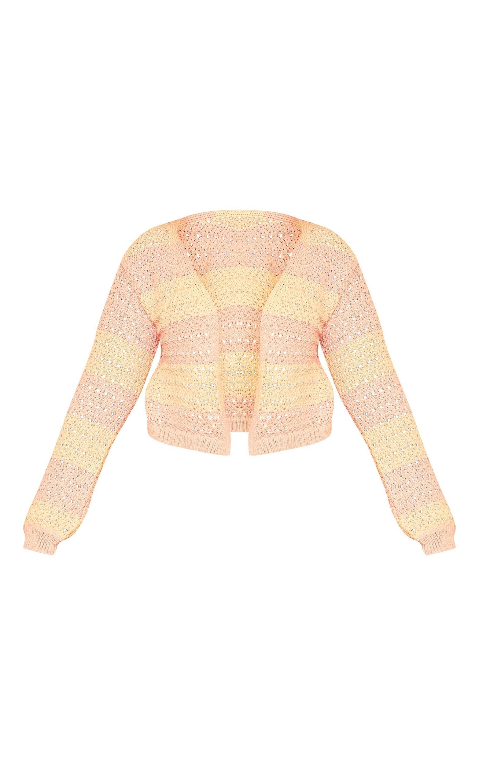 Plus Pink Striped Crochet Cropped Cardigan Product Image