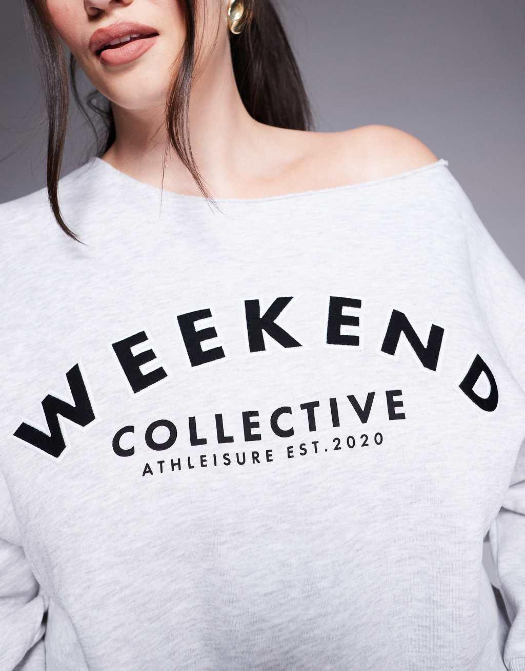 Weekend Collective Curve relaxed off shoulder sweatshirt in ice heather Product Image