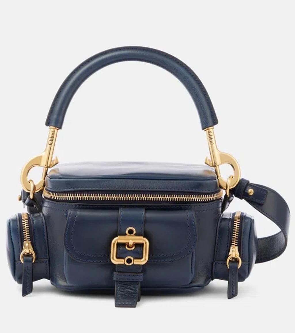 CHLOÉ Camera Small Leather Shoulder Bag In Blue Product Image