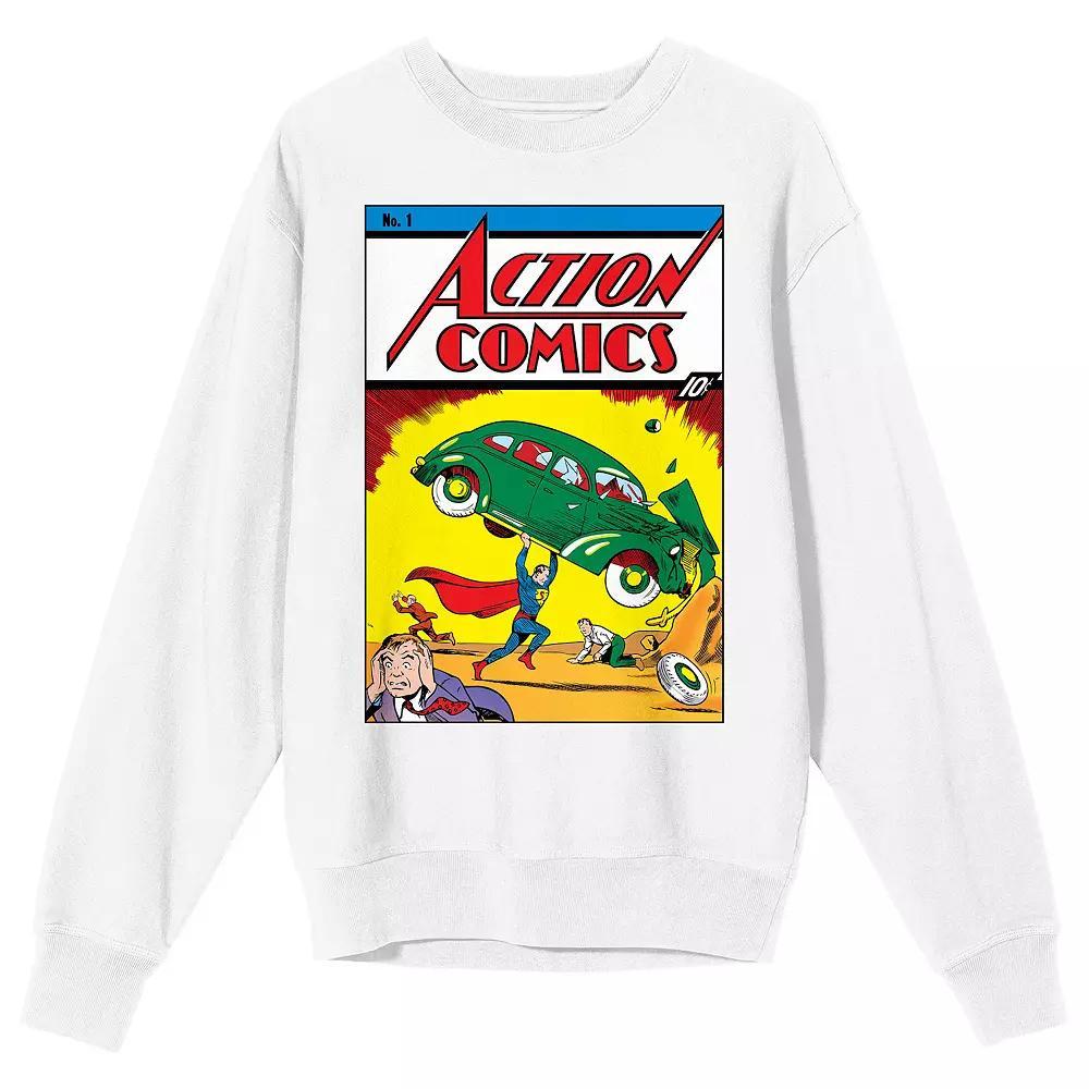 Men's Superman Action Comic Issue Sweatshirt, Size: XL, White Product Image