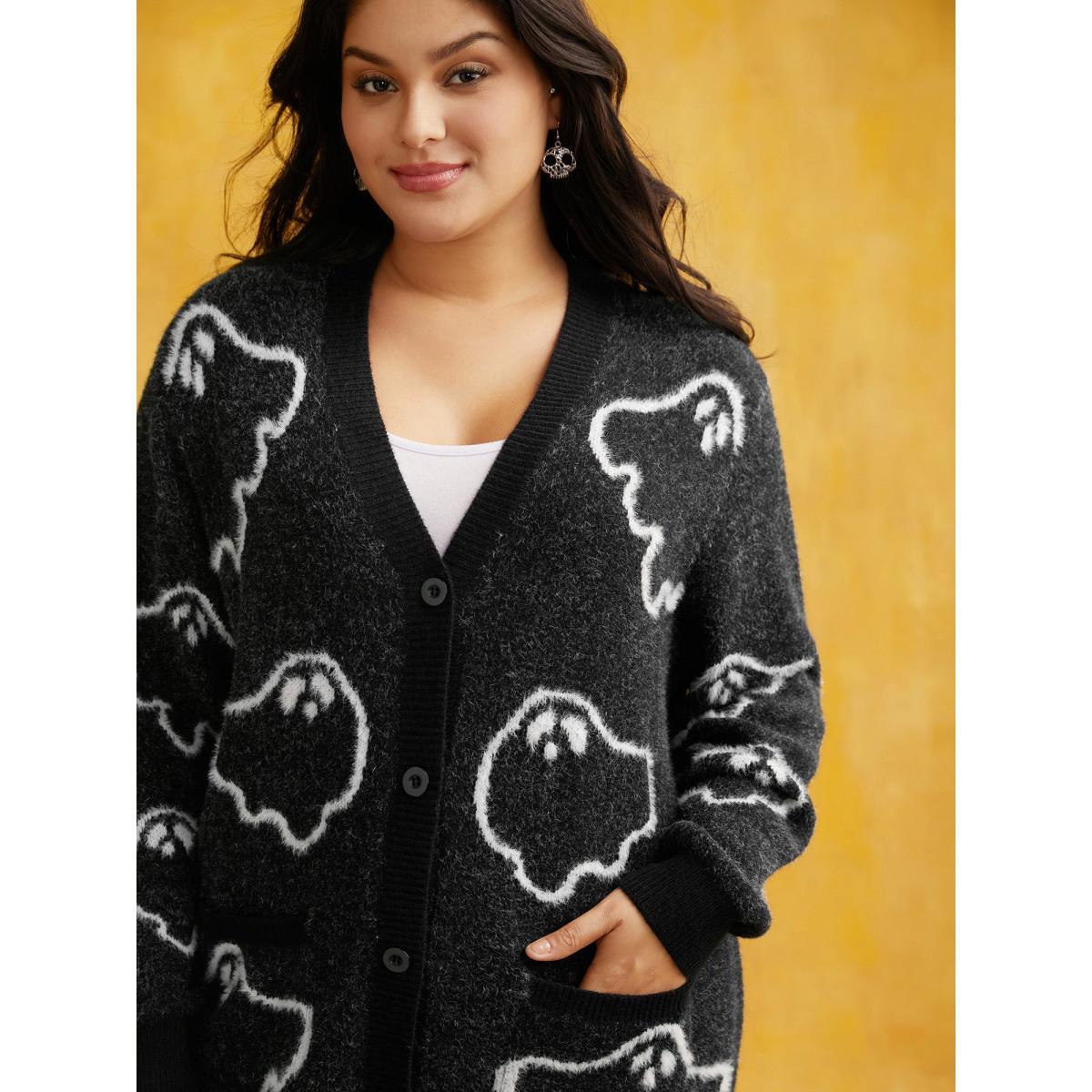 Plus Size Supersoft Essentials Ghost Mink-Hair Like Cardigan Black Women Casual Loose Long Sleeve Everyday Cardigans BloomChic 18-20/2X Product Image