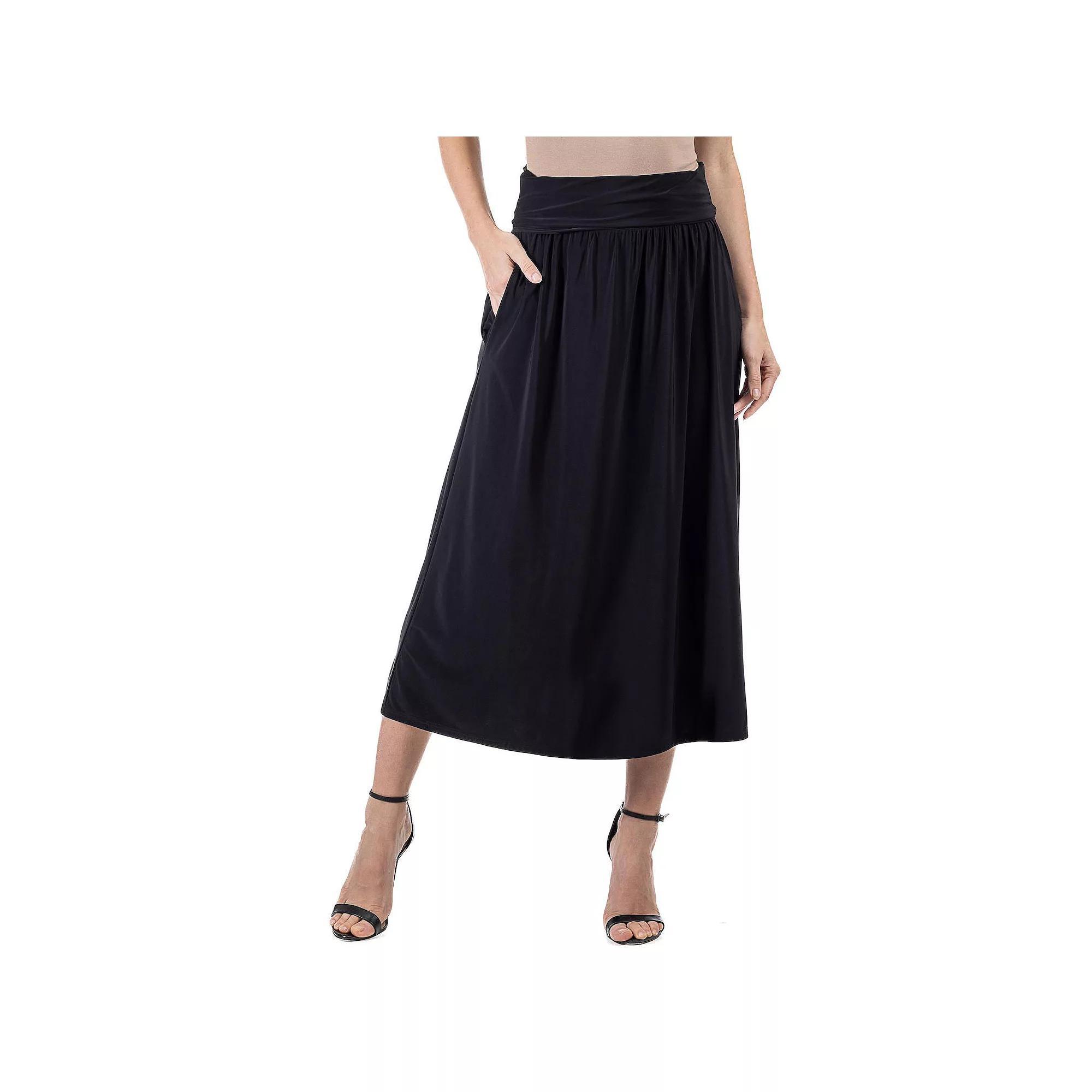 Women's 24Seven Comfort Apparel Foldover Maxi Skirt With Pockets, Size: Small, Black Product Image