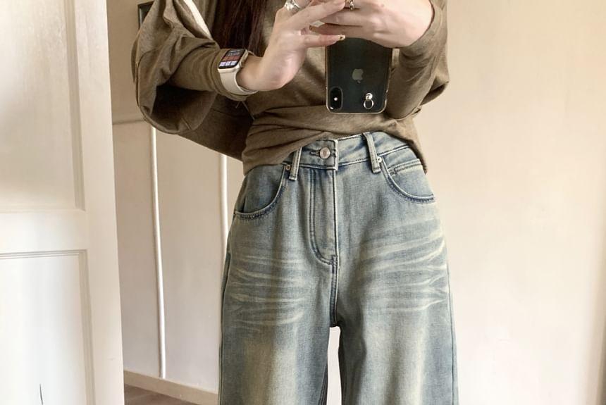 High Waist Washed Baggy Wide Leg Jeans Product Image