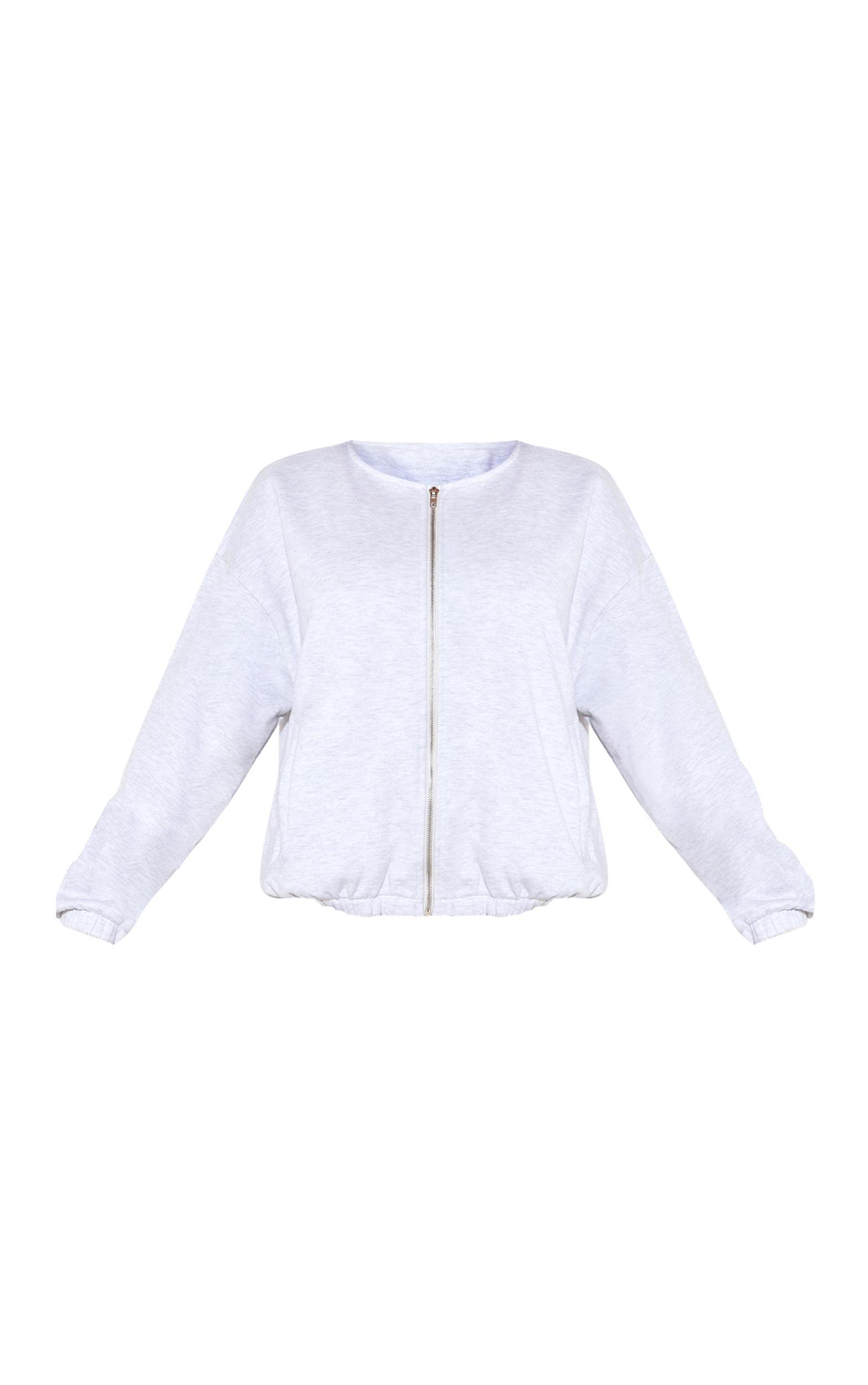  Ash Grey Premium Oversized Boxy Collarless Zip Sweat Top Product Image