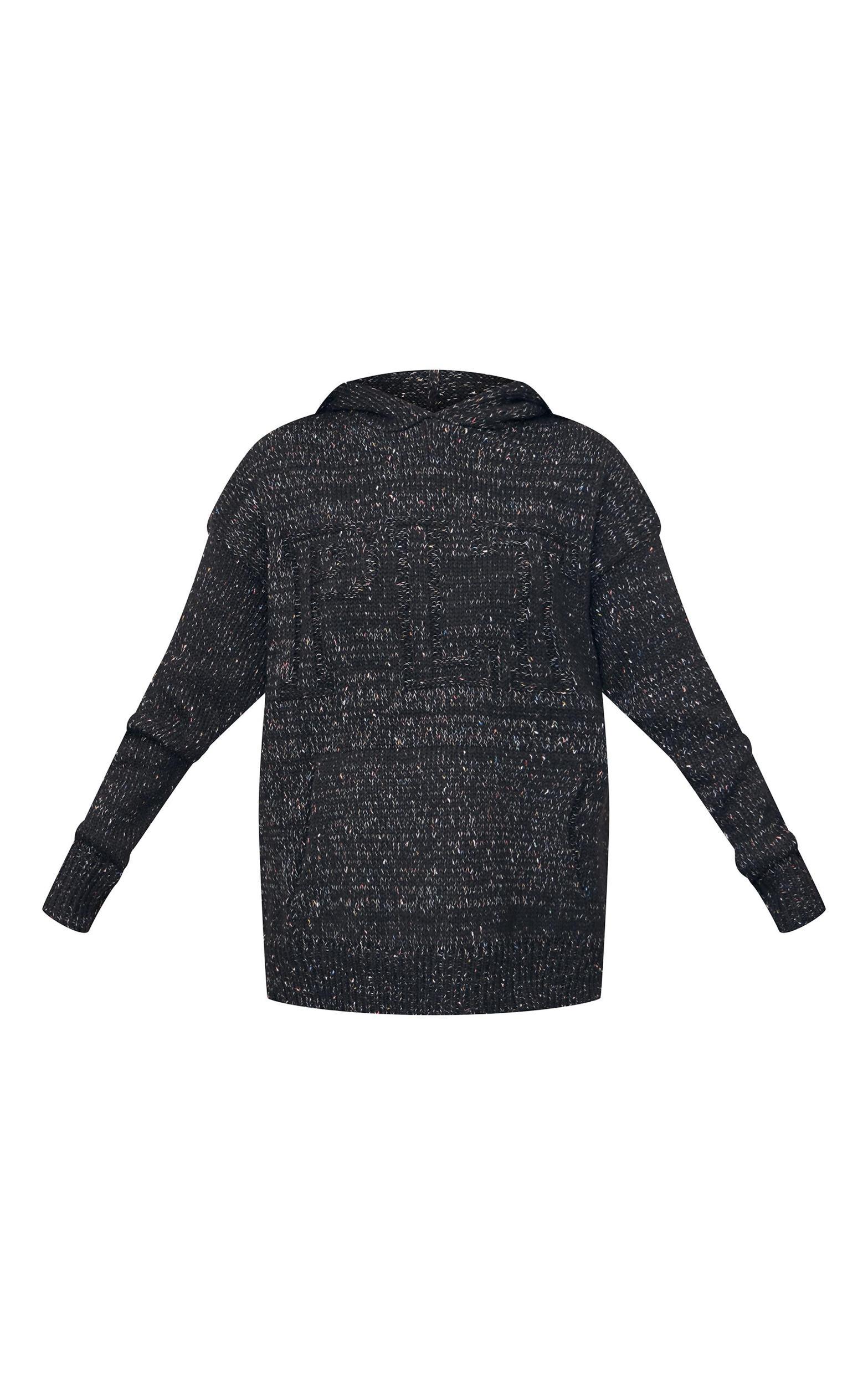PRETTYLITTLETHING Black Space Dye Oversized Knitted Hoodie Product Image