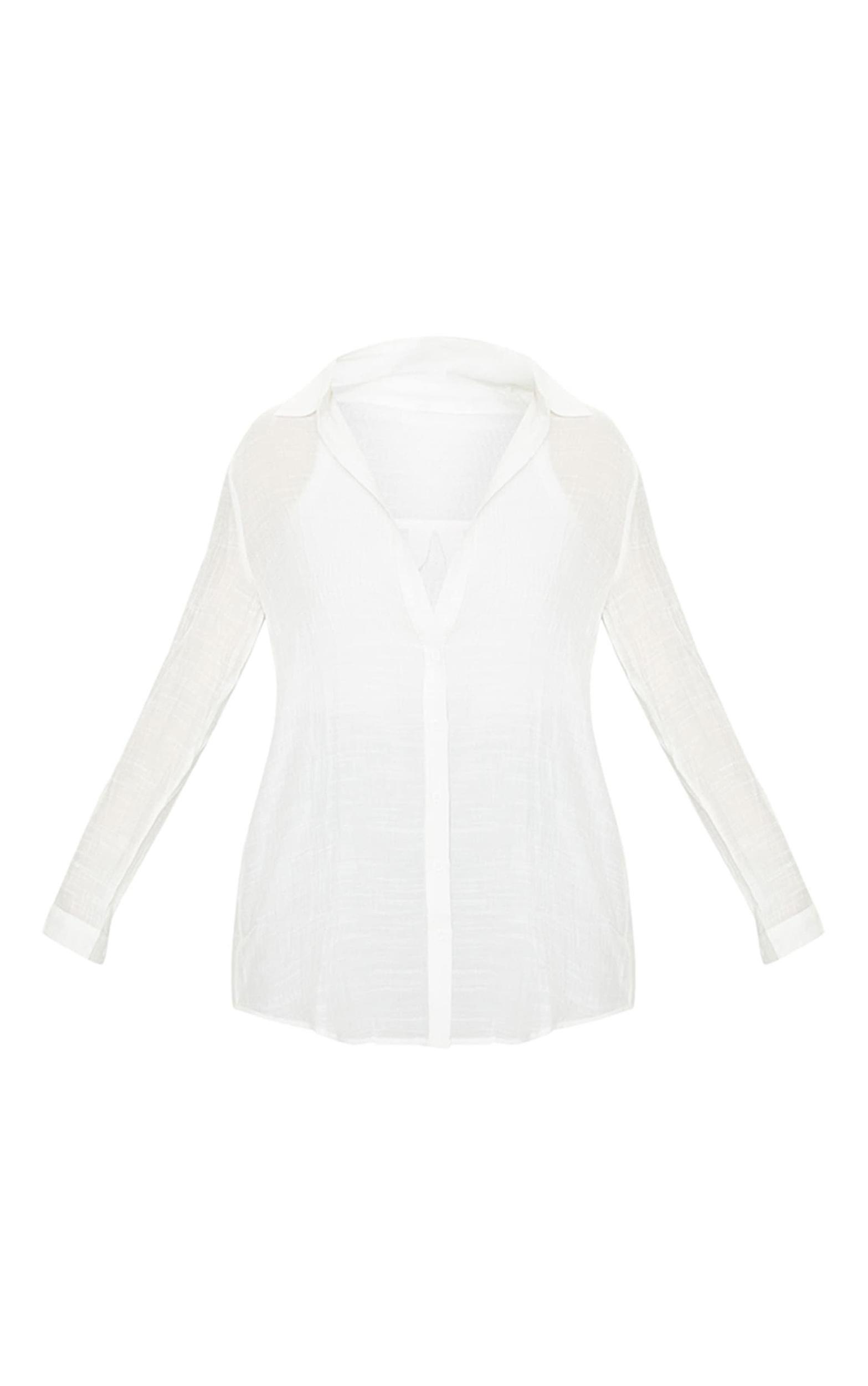 White Linen Look Oversized Beach Shirt Product Image
