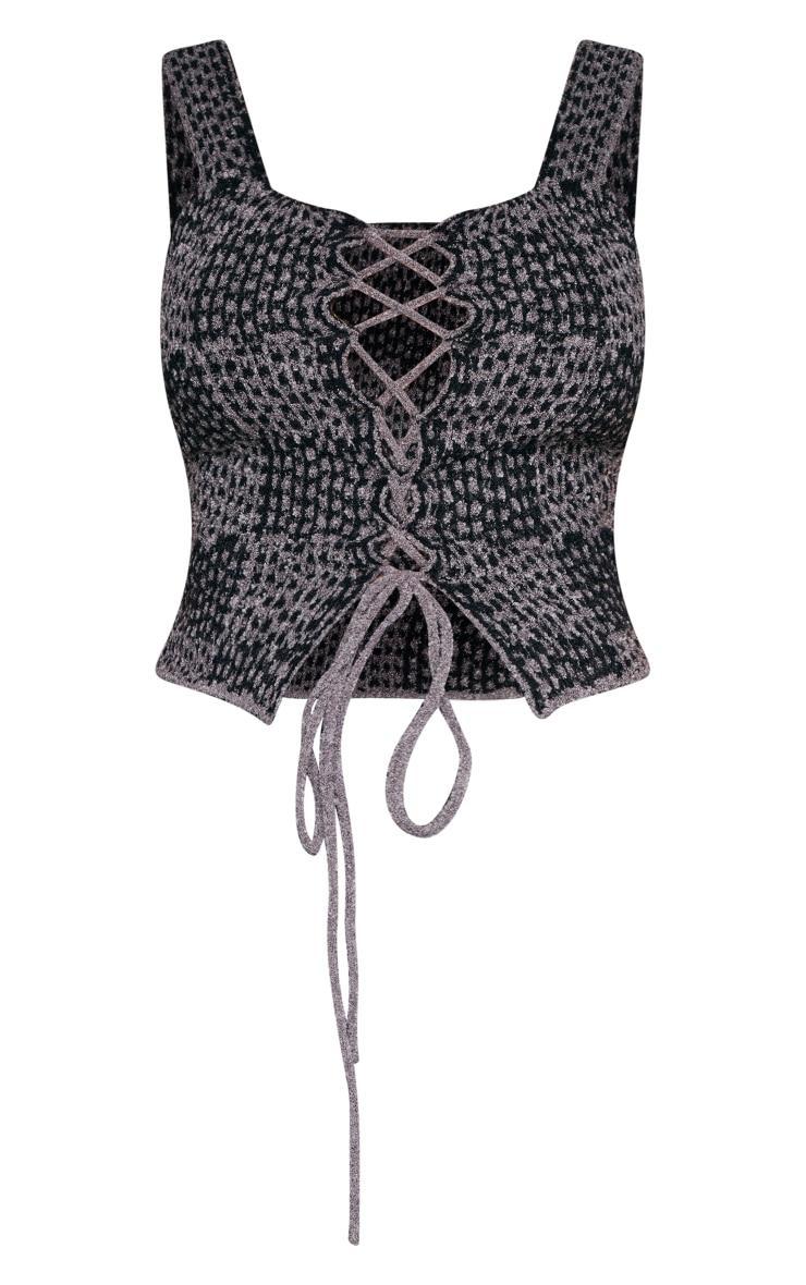 Shape Charcoal Knit Lace Up Front Top Product Image