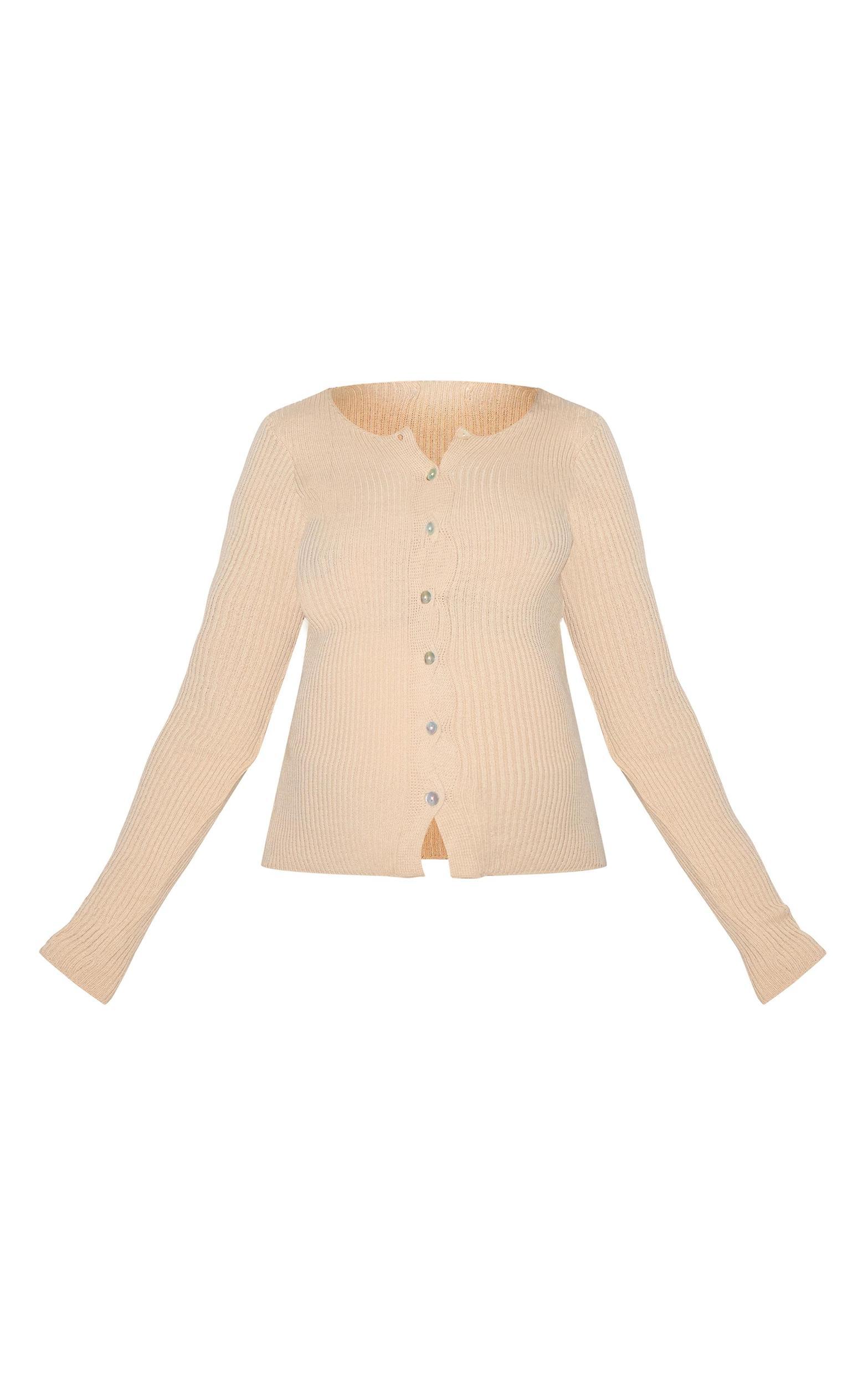 Maternity Oatmeal Button Up Long Sleeve Rib Knit Top Product Image
