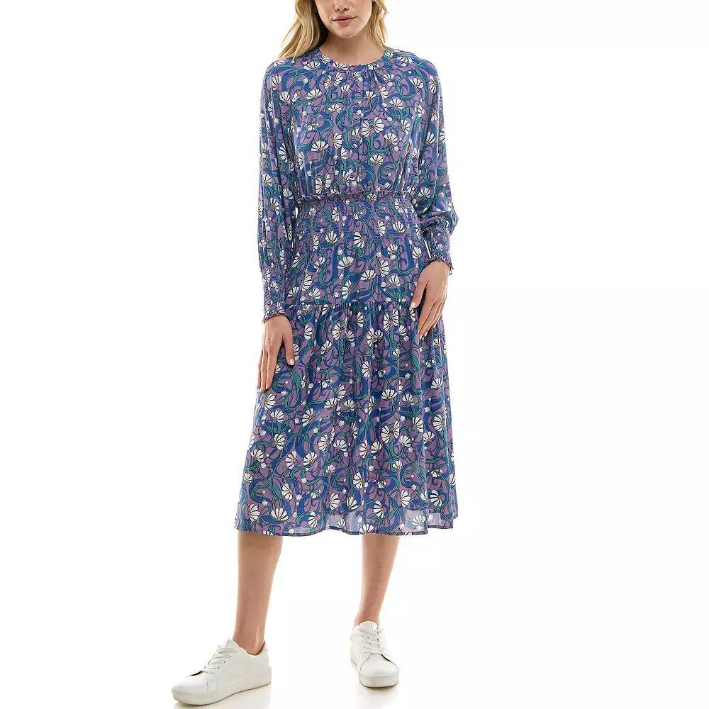 Women's Nicole Miller Lora Long Sleeve Printed Dress, Size: XL, Purple Daisy Product Image