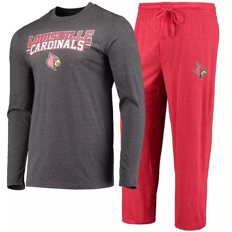 Men's Concepts Sport Red/Heathered Charcoal Louisville Cardinals Meter Long Sleeve T-Shirt & Pants Sleep Set, Size: Medium Product Image