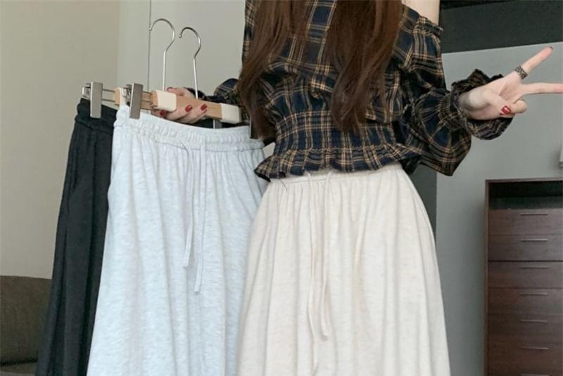 Drawstring Waist Plain Maxi A-Line Skirt Product Image