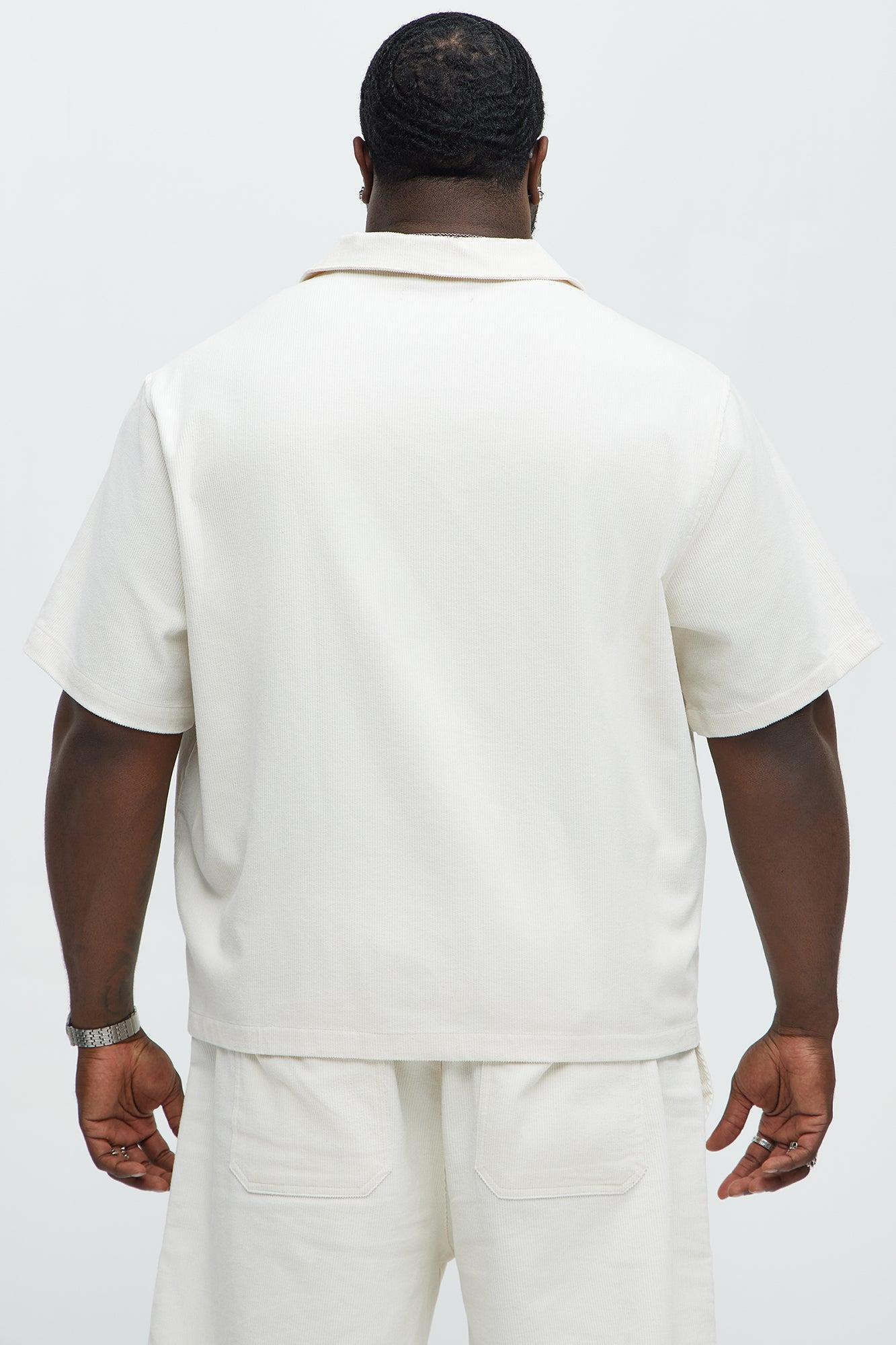 Michigan Corduroy Cuban Collar Cropped Short Sleeve Shirt - Off White Product Image