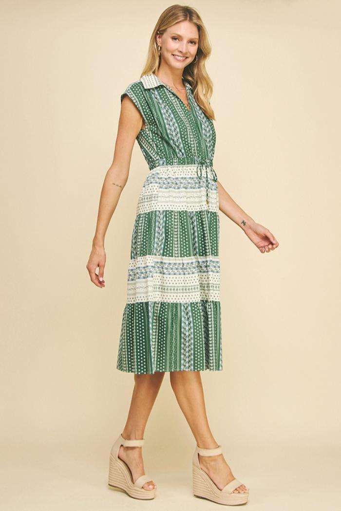 Mara Print Contrast Tiered Midi Dress Product Image