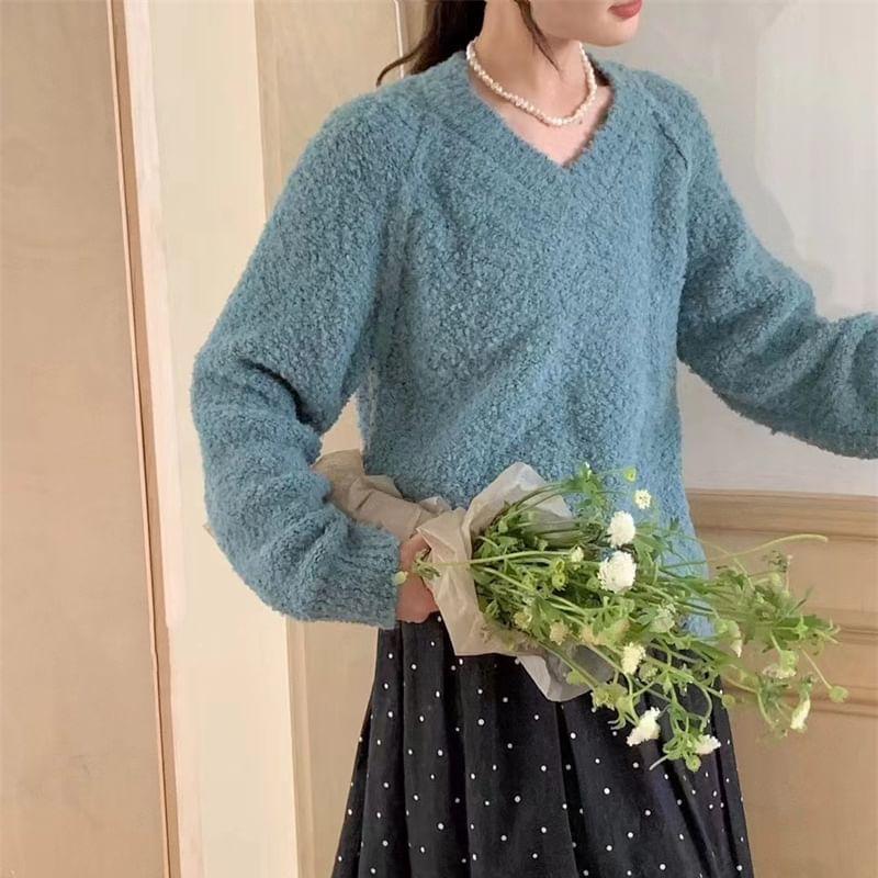 V-Neck Plain Sweater Product Image