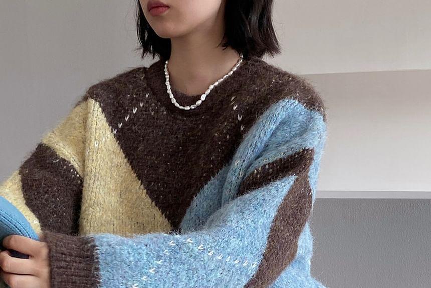 Crew Neck Argyle Sweater Product Image
