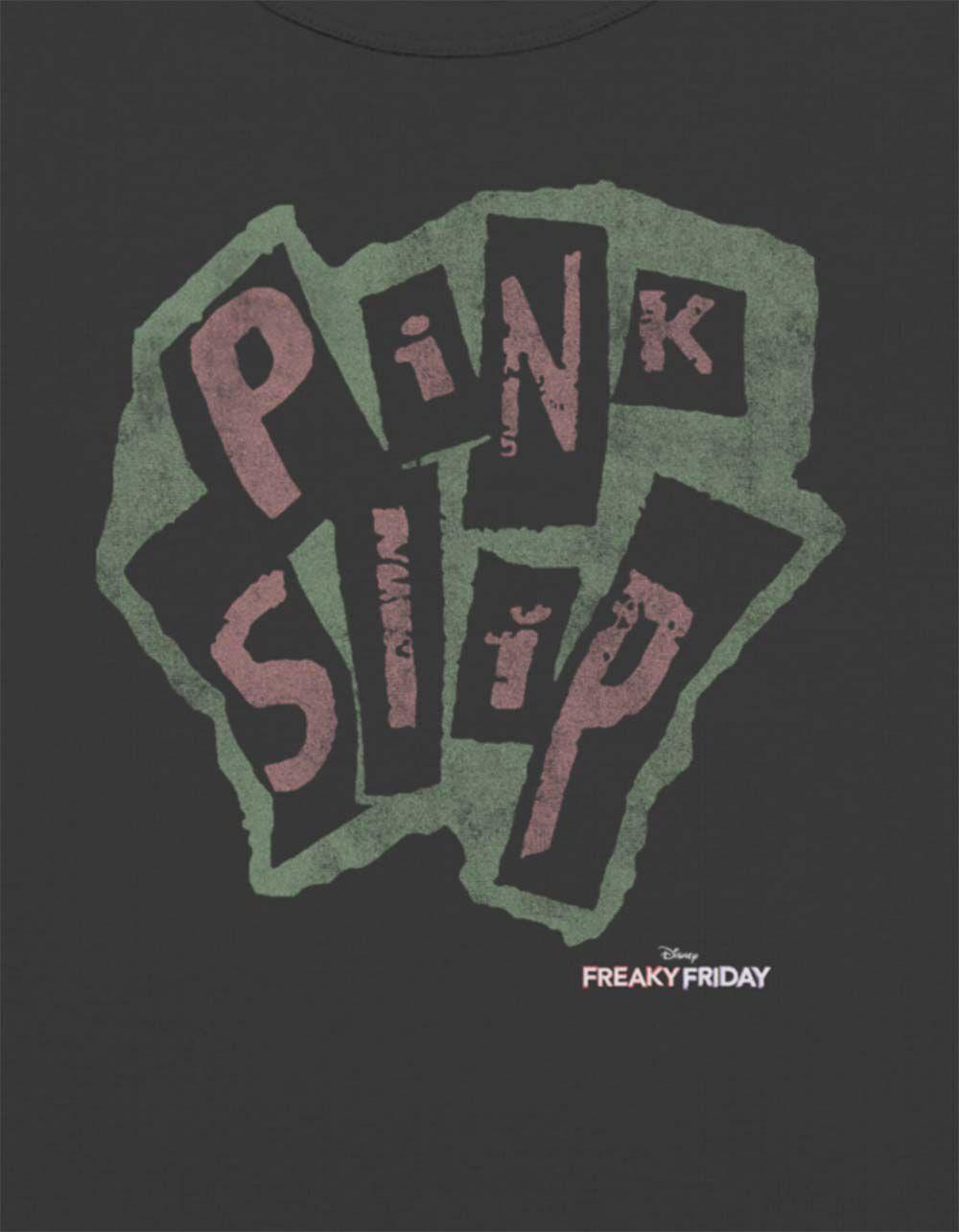 FREAKY FRIDAY Pink Slip Logo Womens Baby Tee - BLACK Product Image