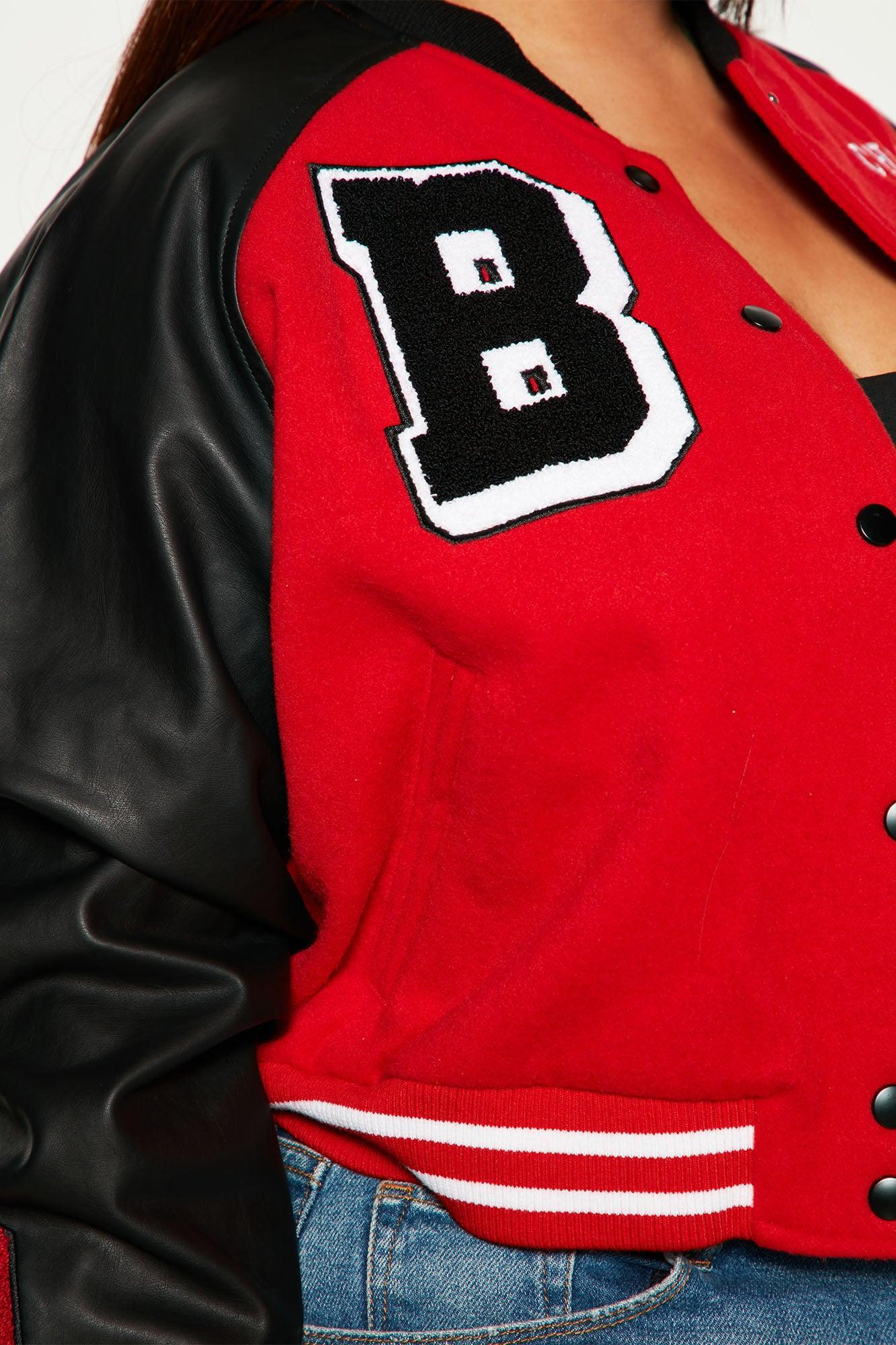 Bulls Cropped Letterman Jacket - Red/Black Product Image