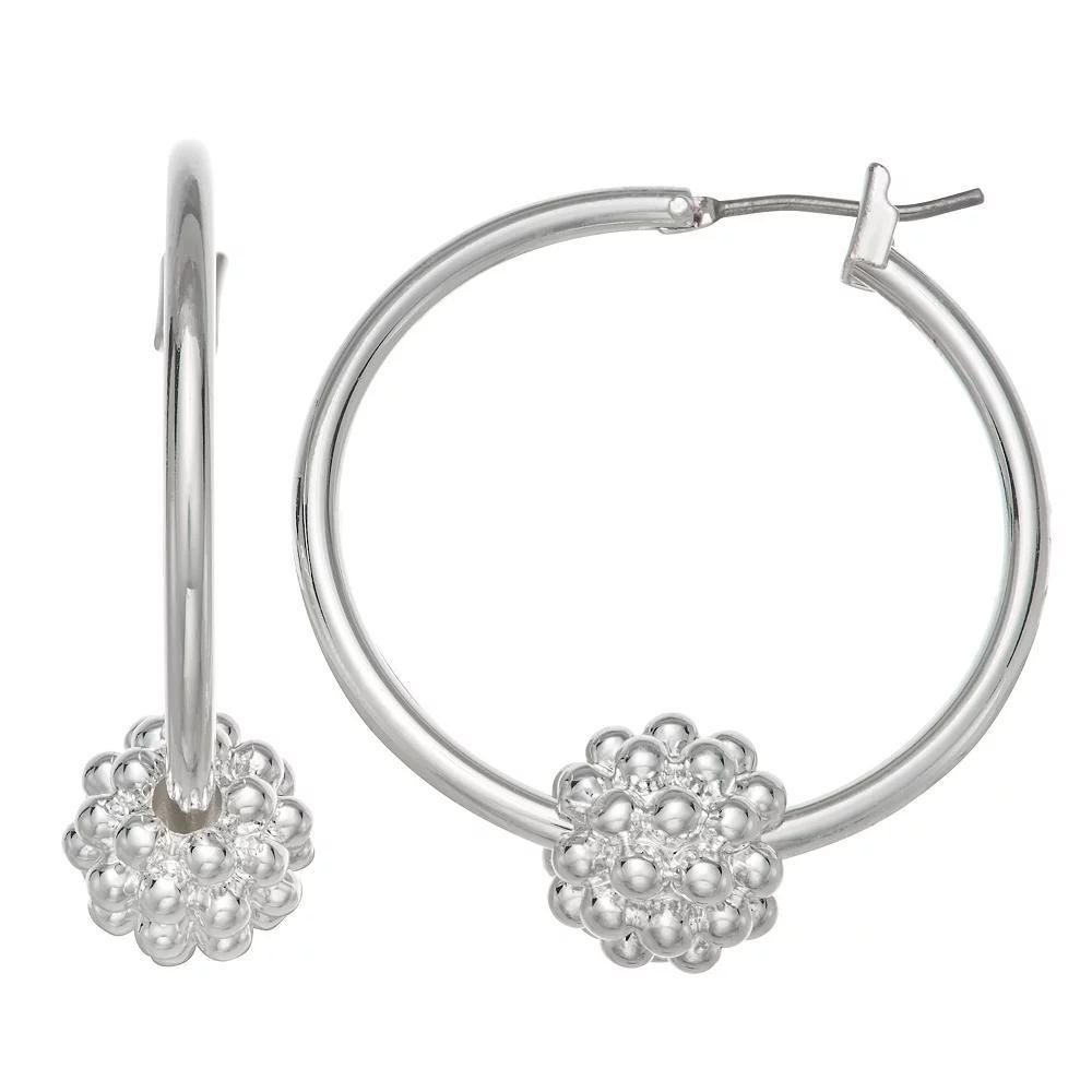 Napier Silver Tone Caviar Cluster Hoop Earrings, Womens Product Image