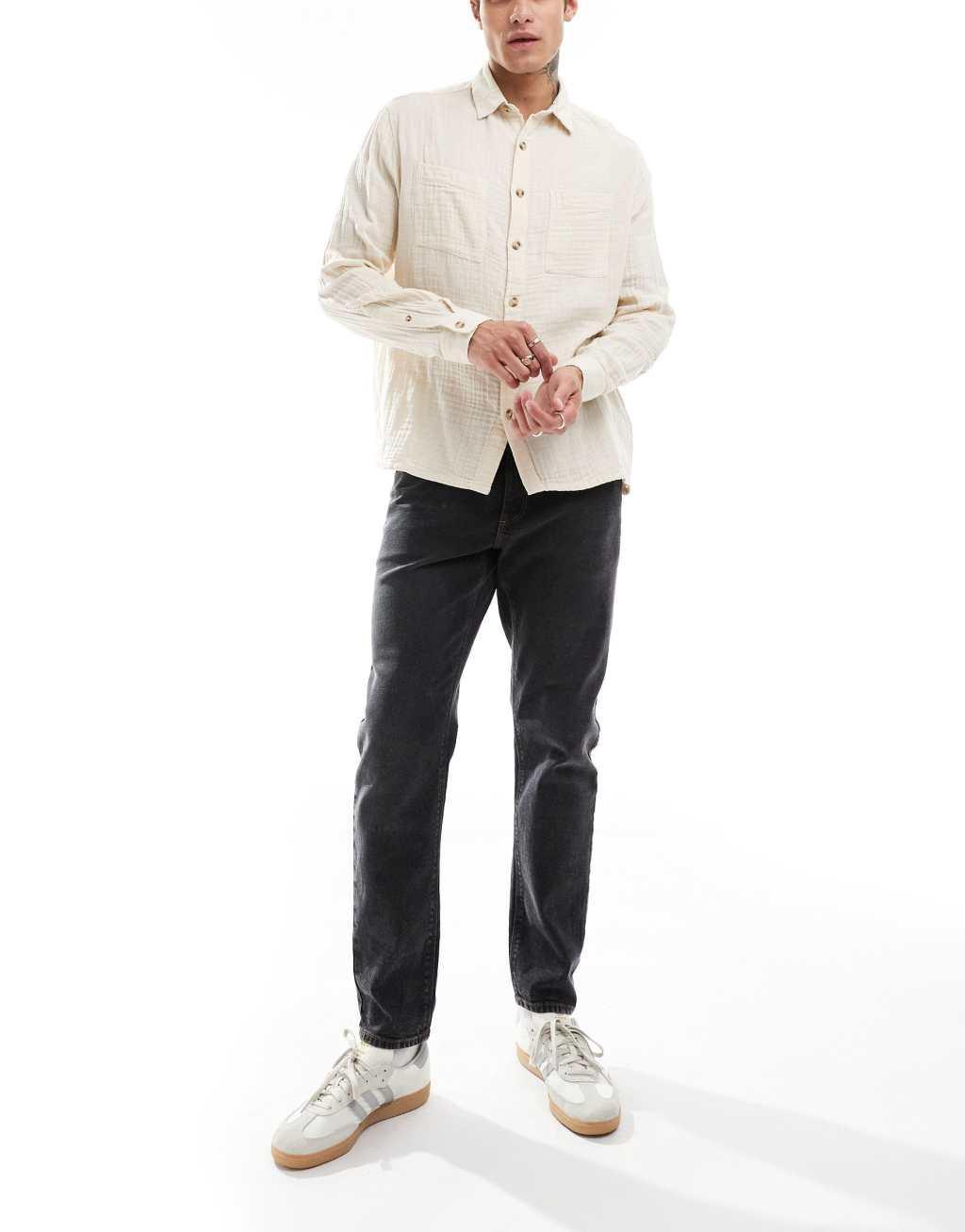 ASOS DESIGN relaxed square collar shirt in ecru Product Image