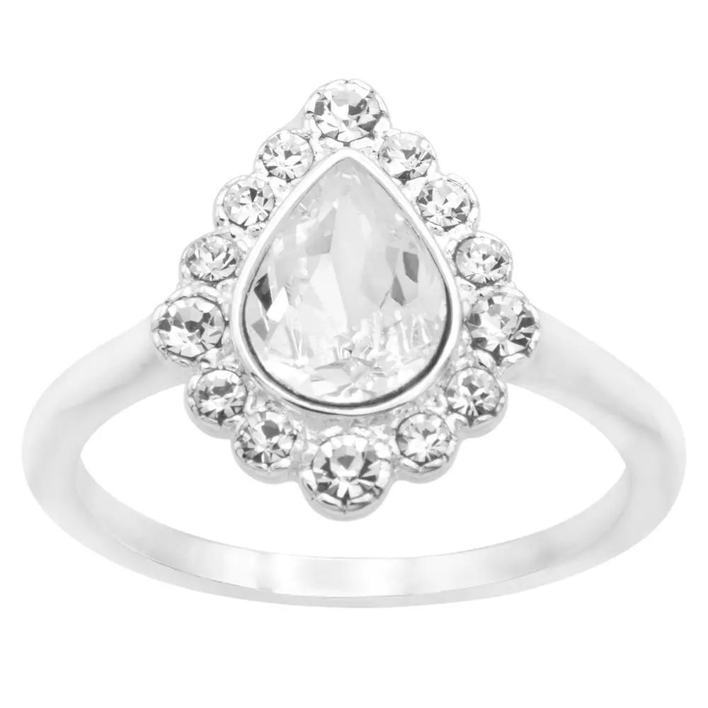Brilliance Silver Tone Crystal Oval Halo Ring, Women's, Size: 9, Silver Tone Clear Product Image