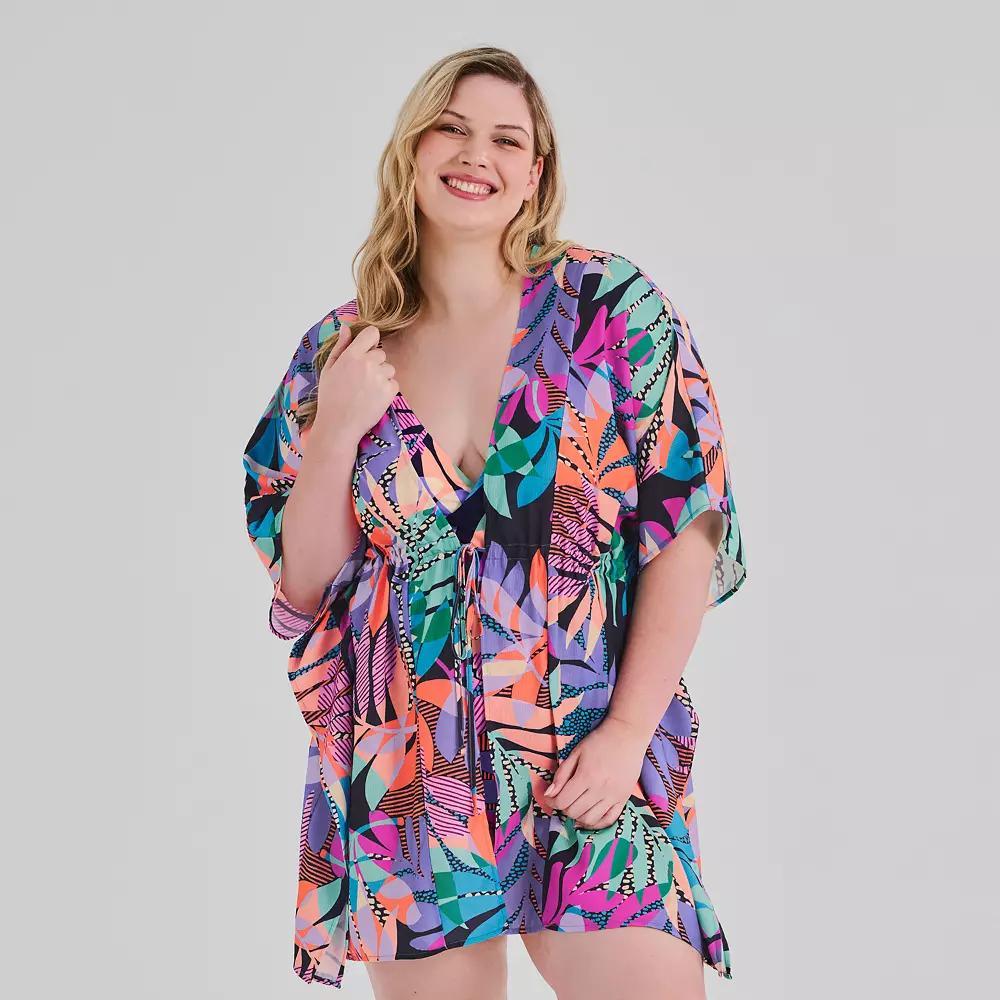 Plus Size Freshwater Front Caftan Tunic Swim Cover Up, Women's, Size: 2XL, Bahia Leaves Product Image