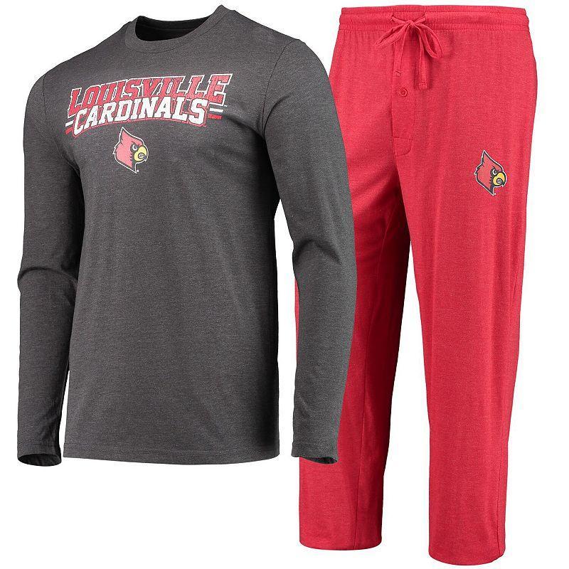 Men's Concepts Sport Red/Heathered Charcoal Louisville Cardinals Meter Long Sleeve T-Shirt & Pants Sleep Set, Size: Medium Product Image