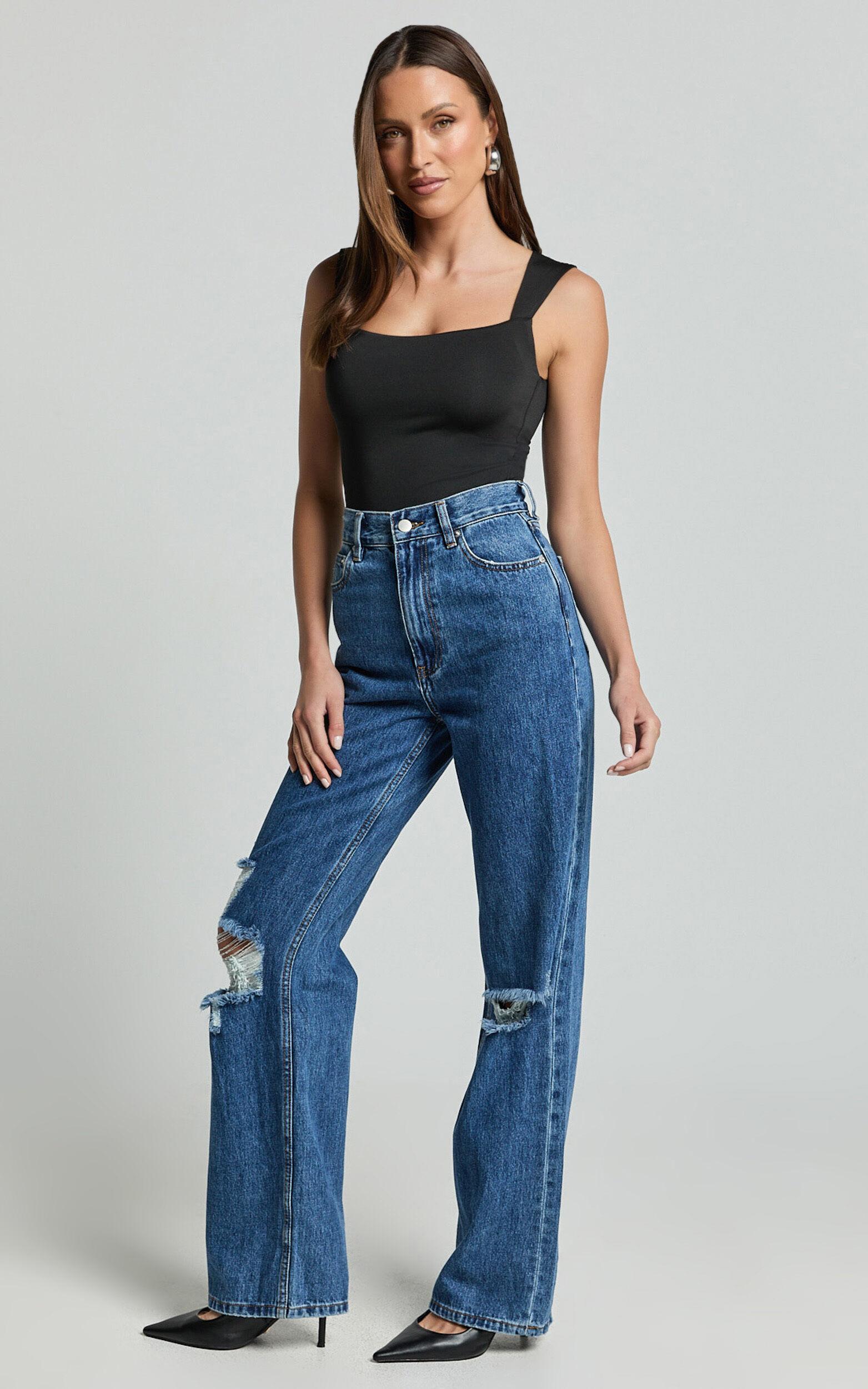 Nerine Bodysuit - Wide Strap Scoop Neck in Black Product Image