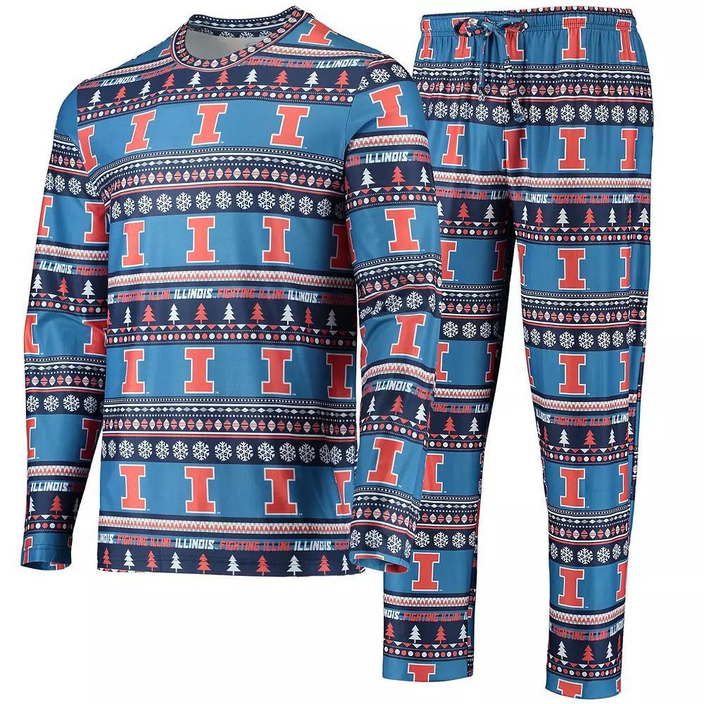 Men's Concepts Sport Blue Illinois Fighting Illini Ugly Sweater Long Sleeve T-Shirt and Pants Sleep Set, Size: Large Product Image