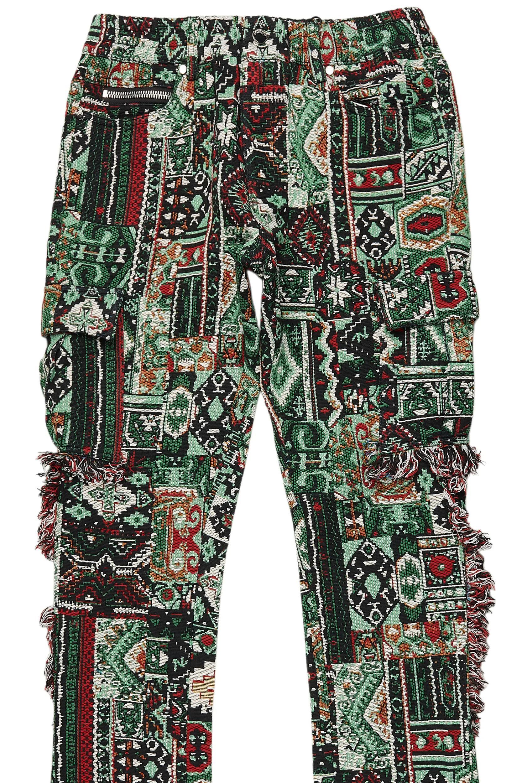 Ayami Green Slim Tapestry Flare Jean Male Product Image