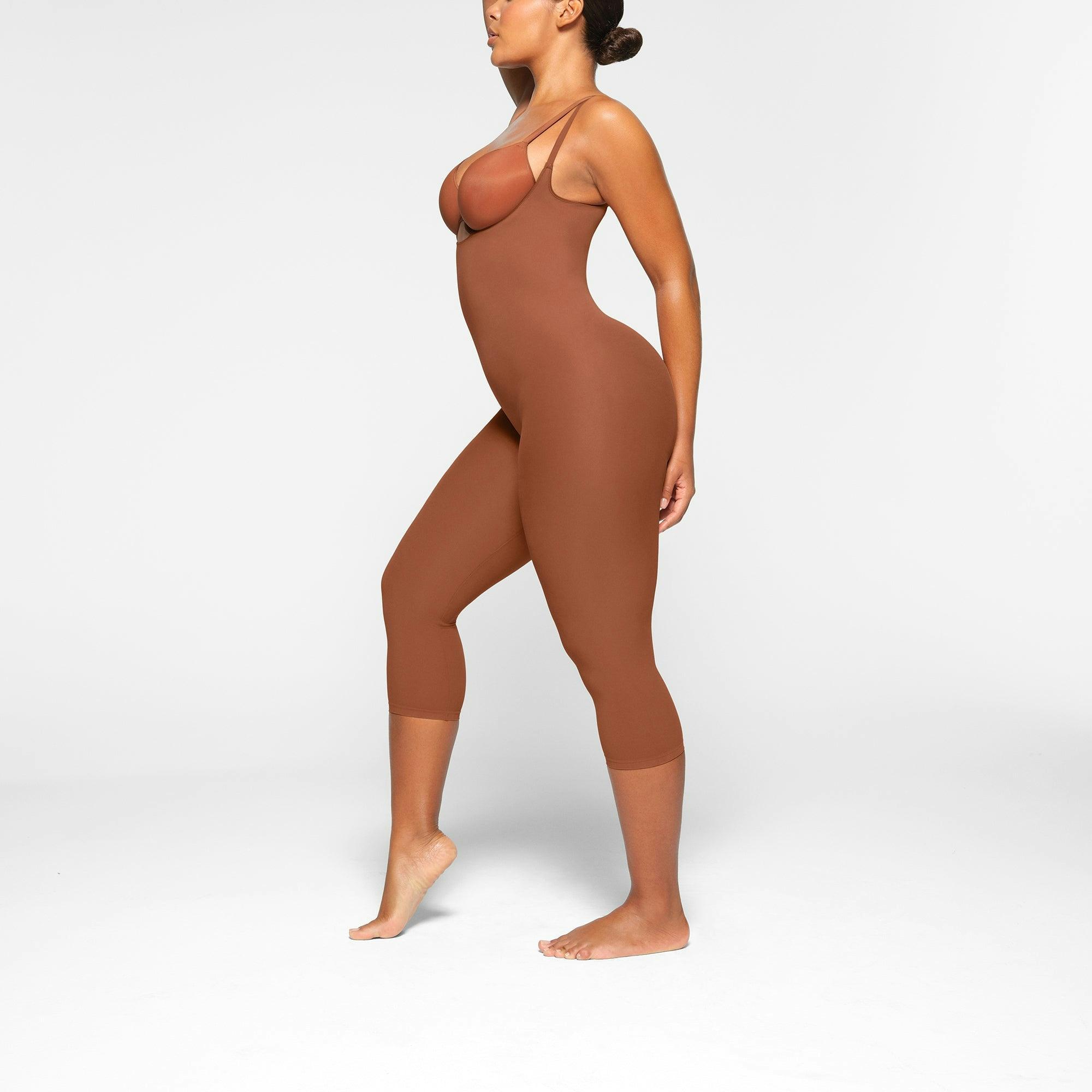 SHEER SEAMLESS OPEN BUST CATSUIT | BRONZE Product Image