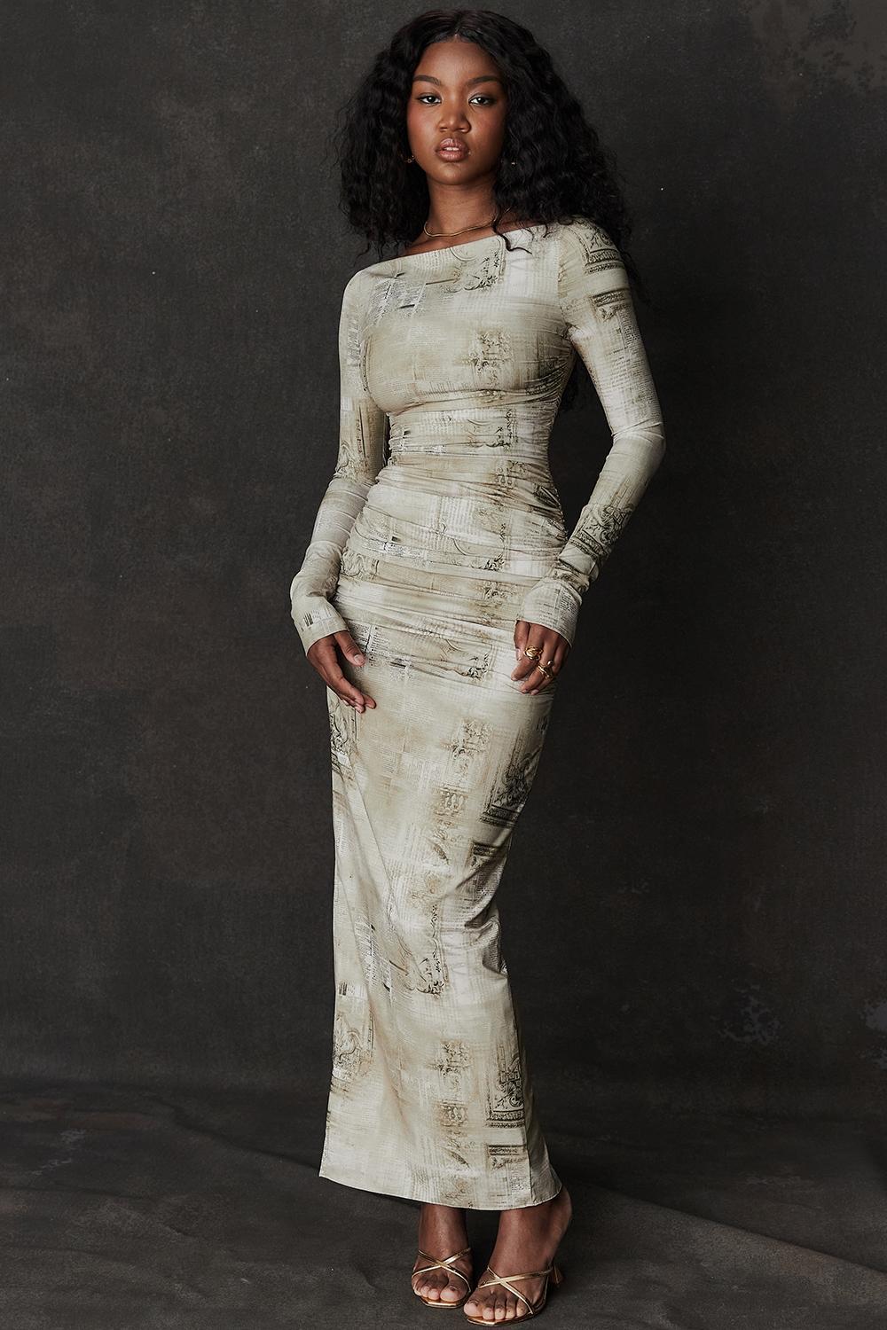 Lanetta Pale Sage Print Maxi Dress Product Image