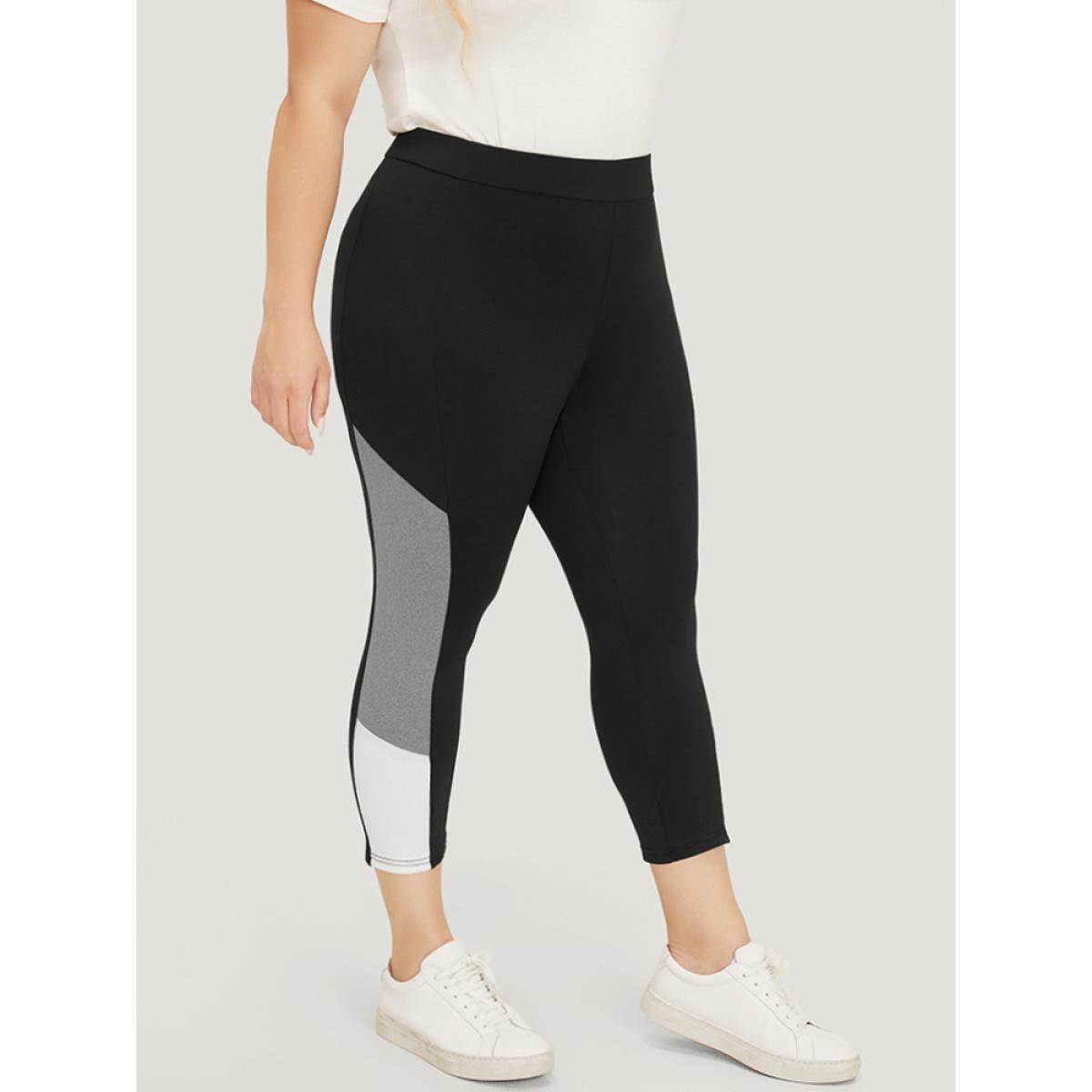 Plus Size Contrast Side Skinny Leggings Women Black Casual High stretch Skinny High Rise Dailywear Leggings BloomChic 30/6X Product Image