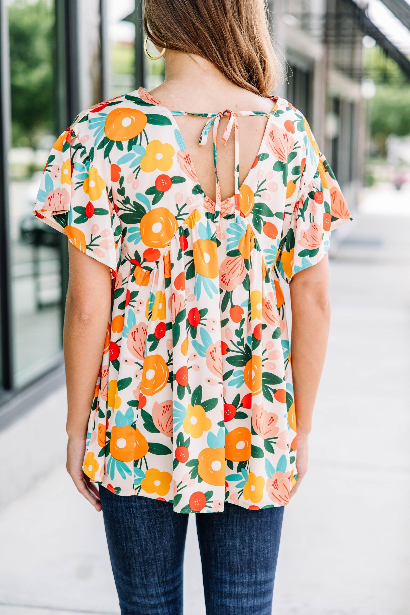 Make It Your Own Sand White Floral Blouse Female Product Image