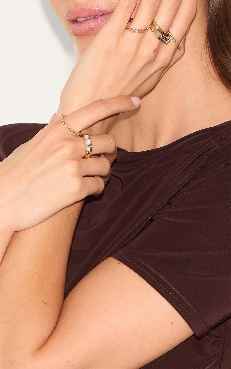 Gold Pearl Detail Crinkle Multipack Ring Product Image