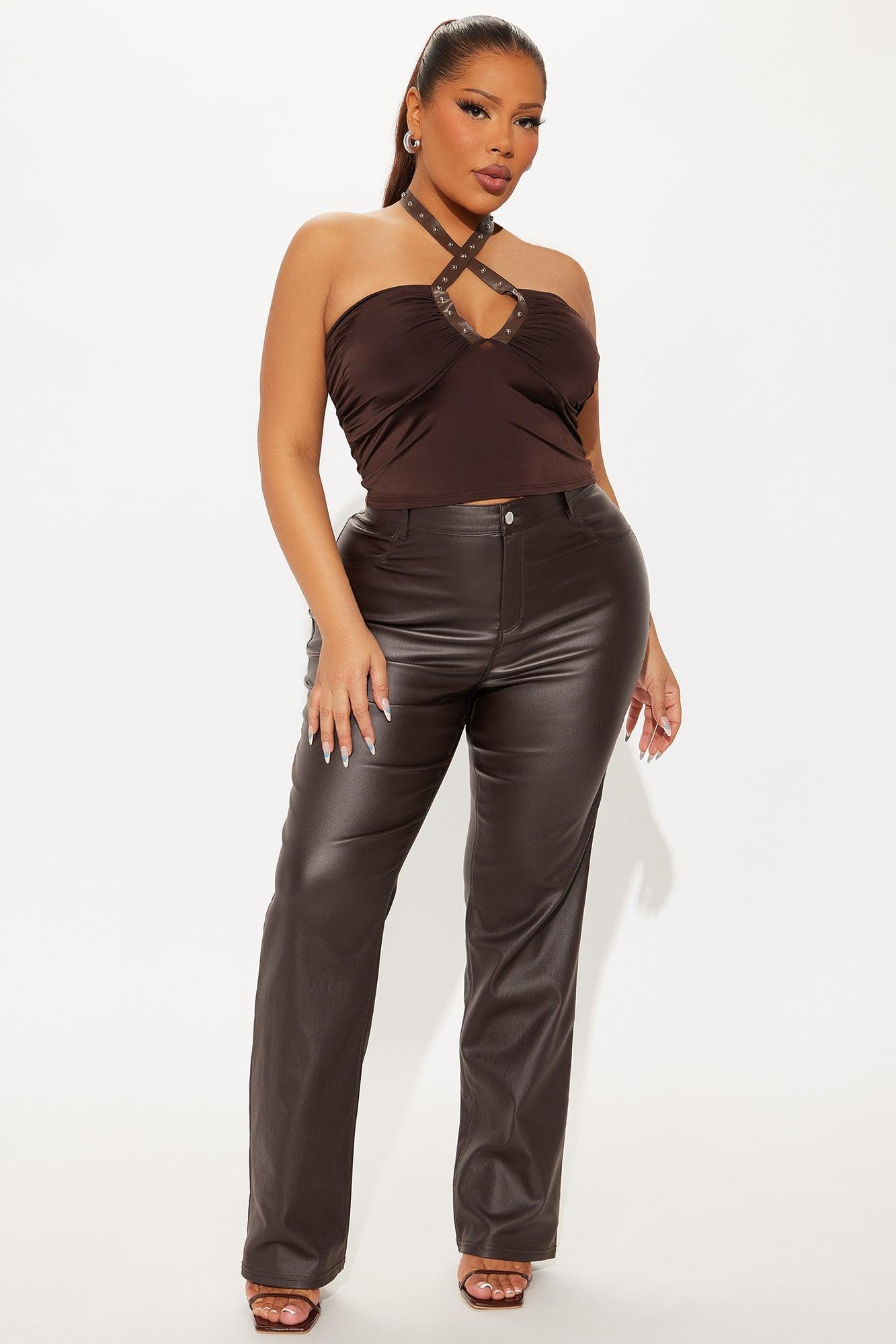 On Track Ruched Halter Top - Brown Product Image
